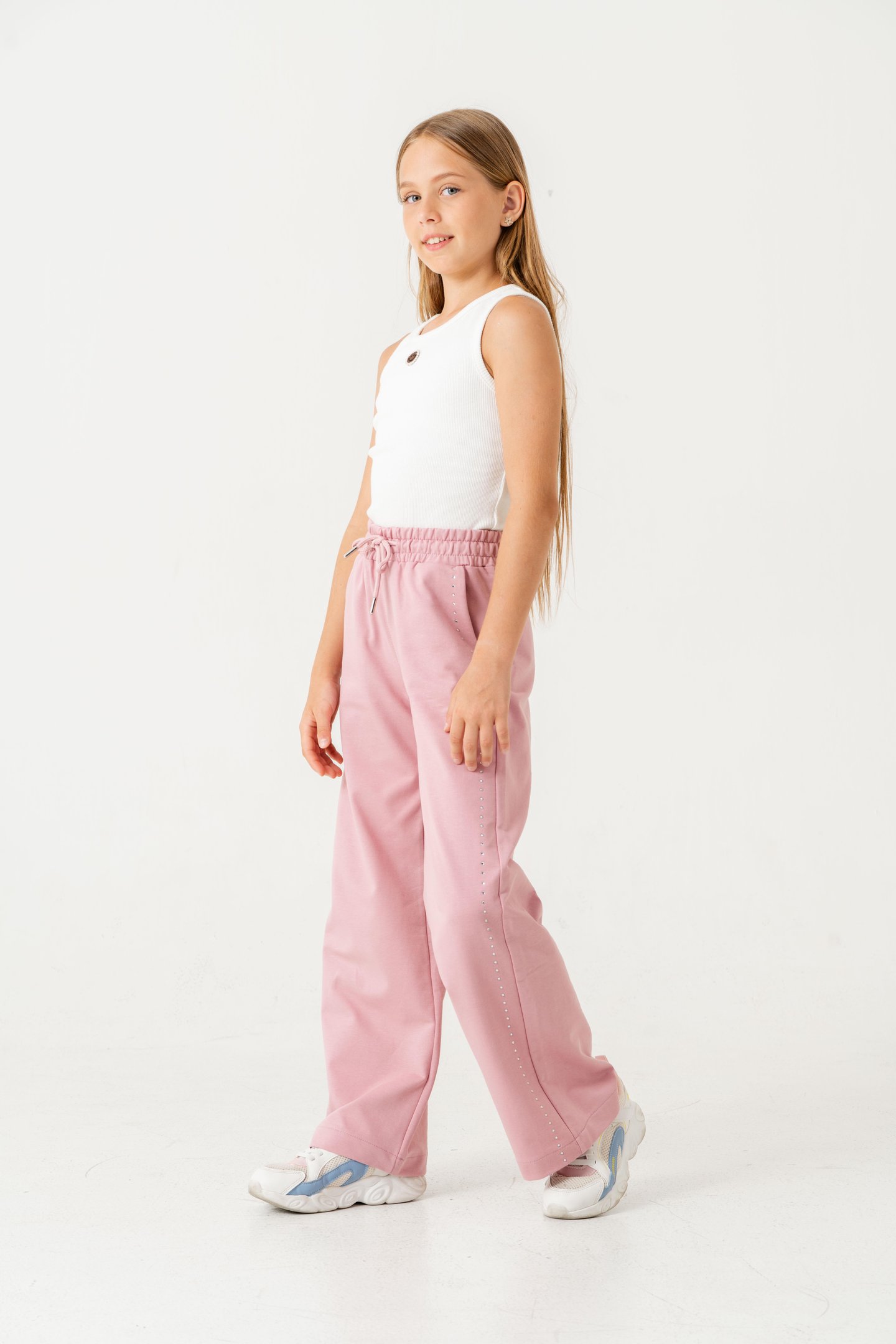 Sağ Sol Taş Baskılı Geniş Paçalı Kız Çocuk Eşofman Altı