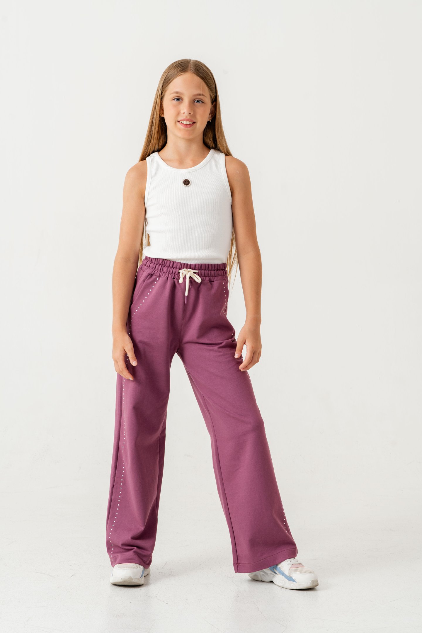 Sağ Sol Taş Baskılı Geniş Paçalı Kız Çocuk Eşofman Altı