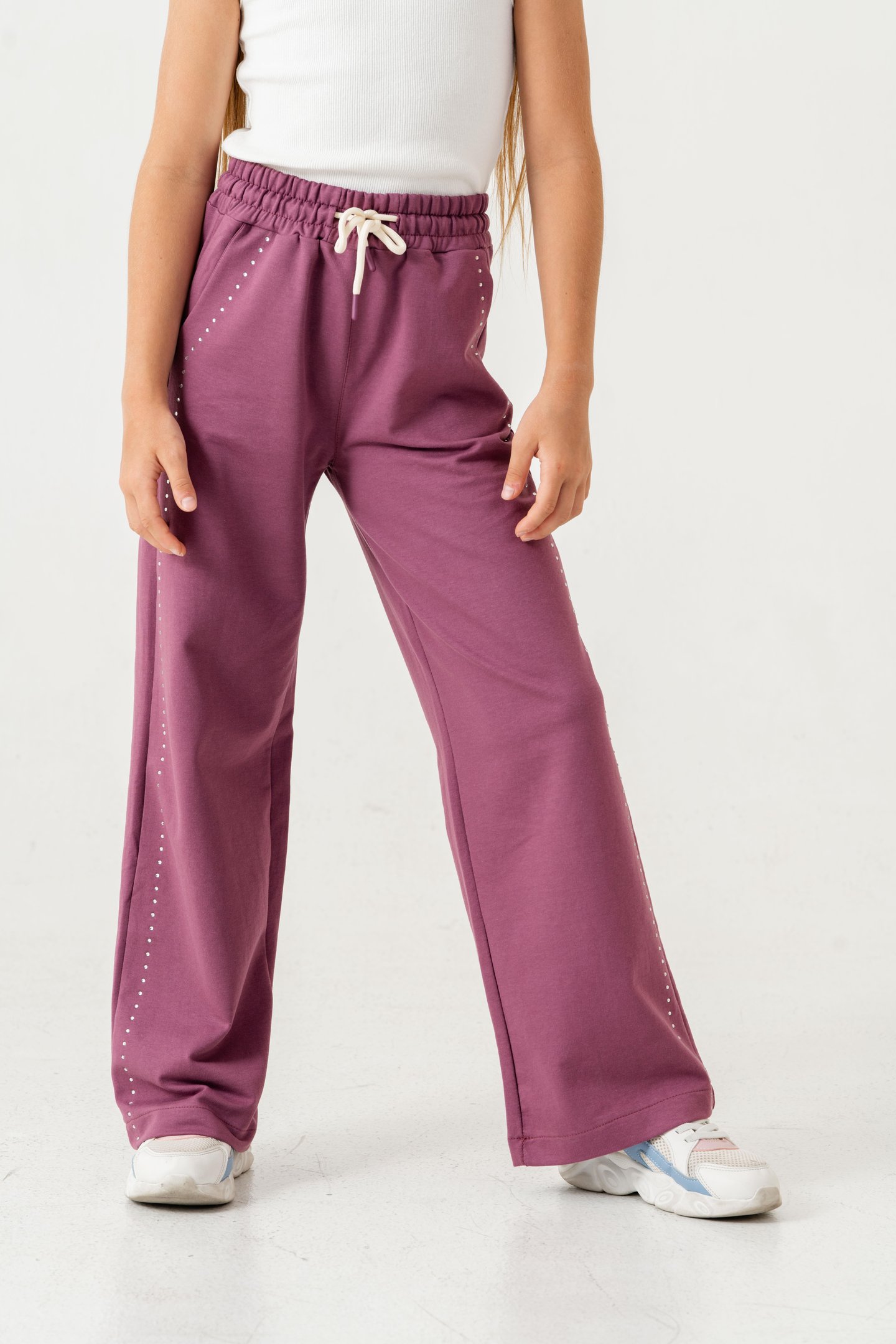 Sağ Sol Taş Baskılı Geniş Paçalı Kız Çocuk Eşofman Altı