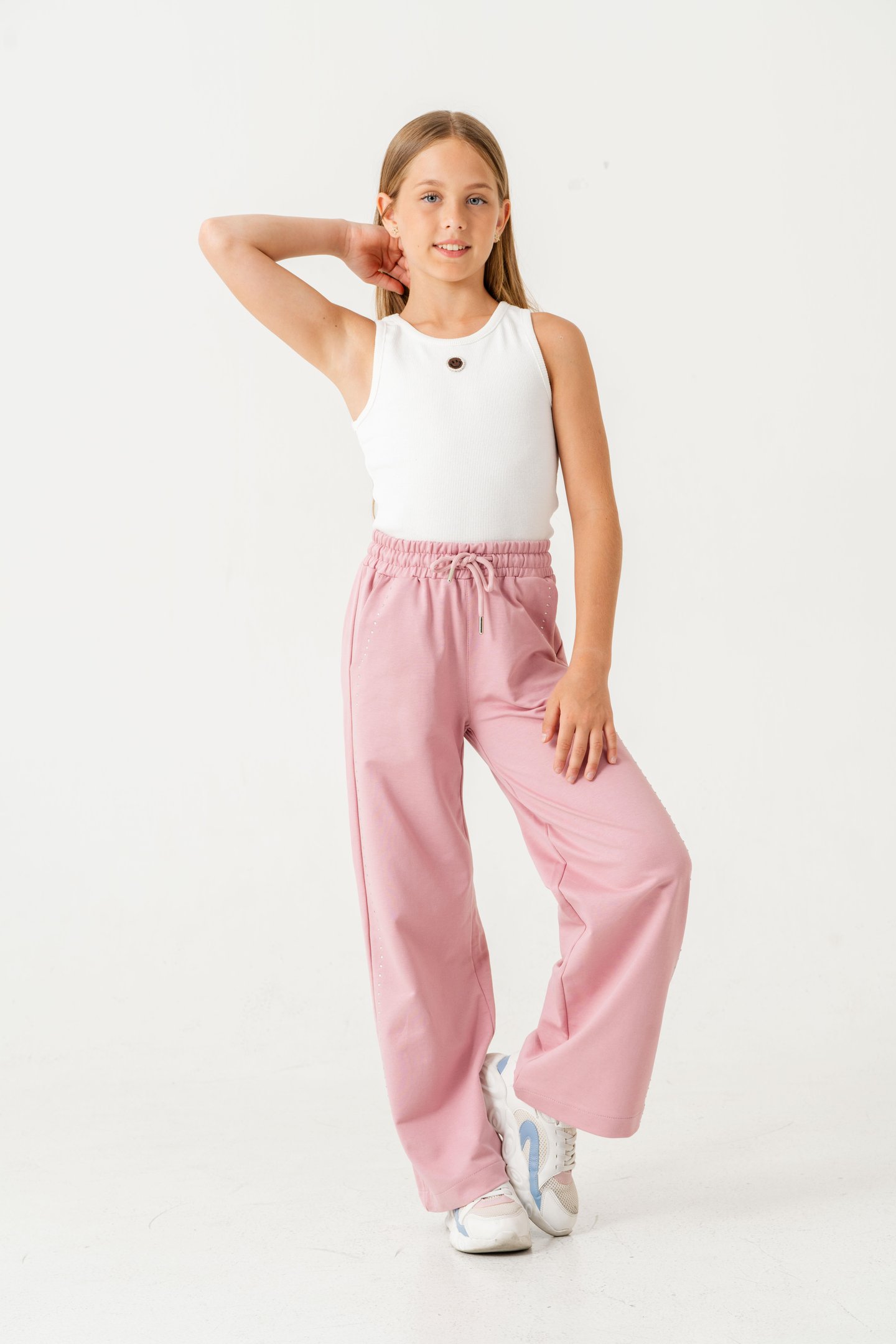 Sağ Sol Taş Baskılı Geniş Paçalı Kız Çocuk Eşofman Altı