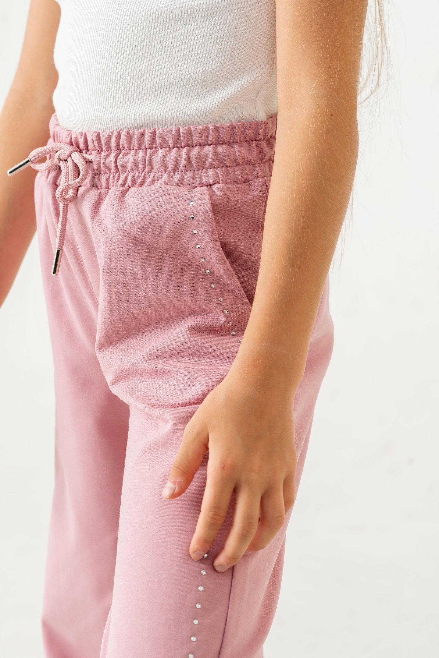 Sağ Sol Taş Baskılı Geniş Paçalı Kız Çocuk Eşofman Altı