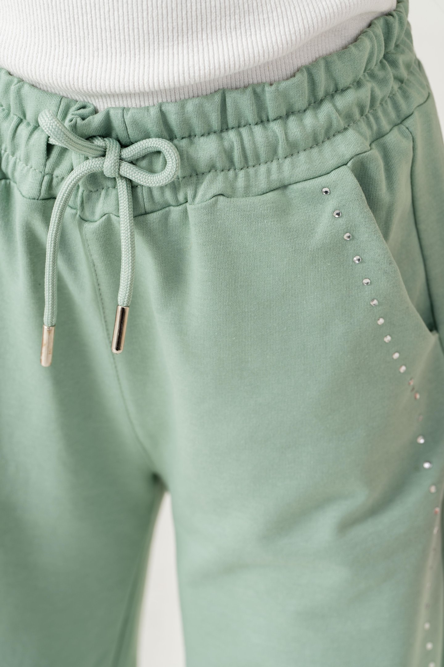 Sağ Sol Taş Baskılı Geniş Paçalı Kız Çocuk Eşofman Altı