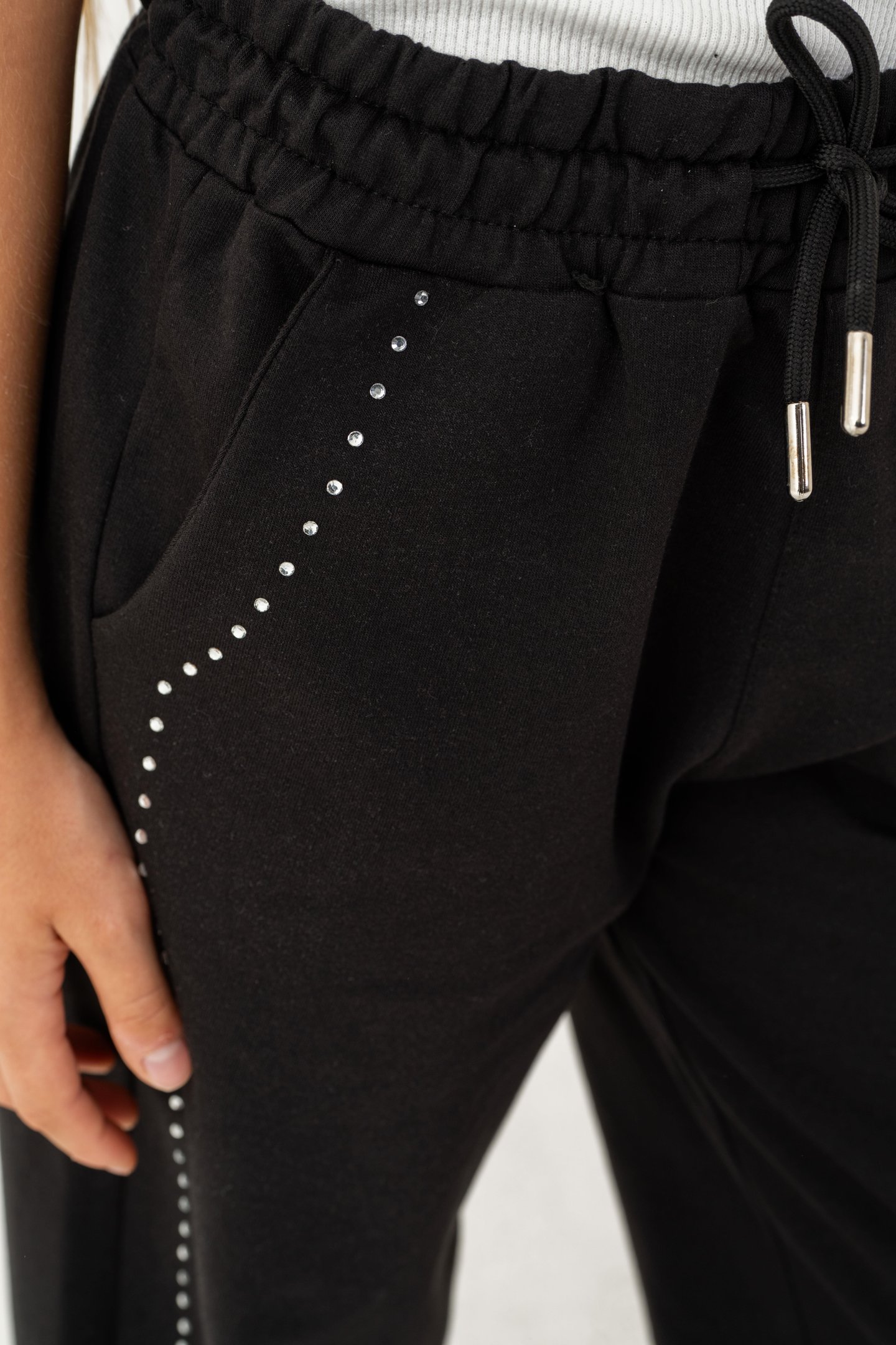 Sağ Sol Taş Baskılı Geniş Paçalı Kız Çocuk Eşofman Altı