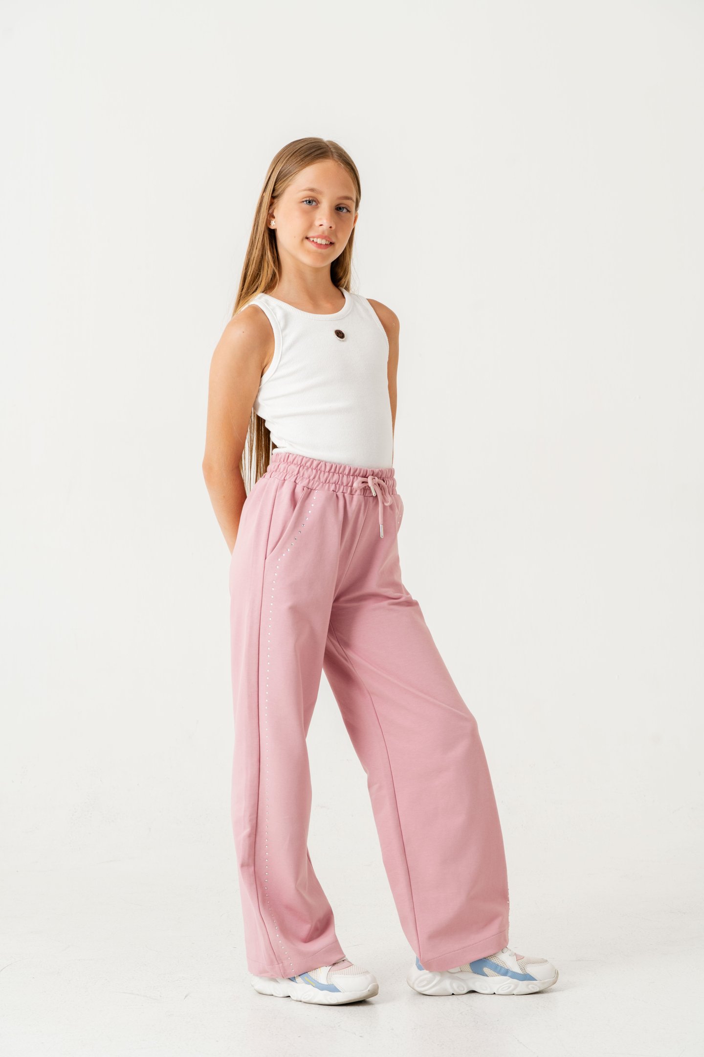 Sağ Sol Taş Baskılı Geniş Paçalı Kız Çocuk Eşofman Altı