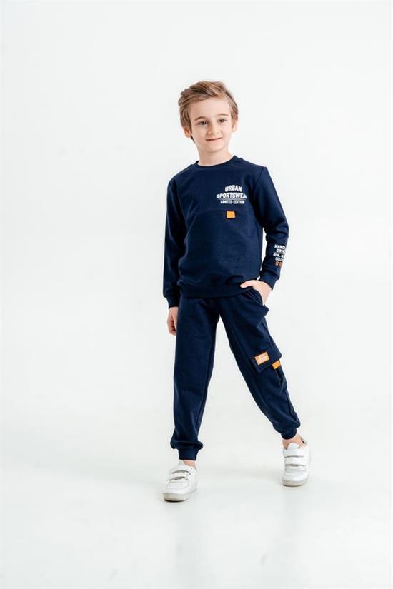 Sportwear Baskılı Bisiklet Yaka Kargo Cepli Alt Üst Eşofman Takımı