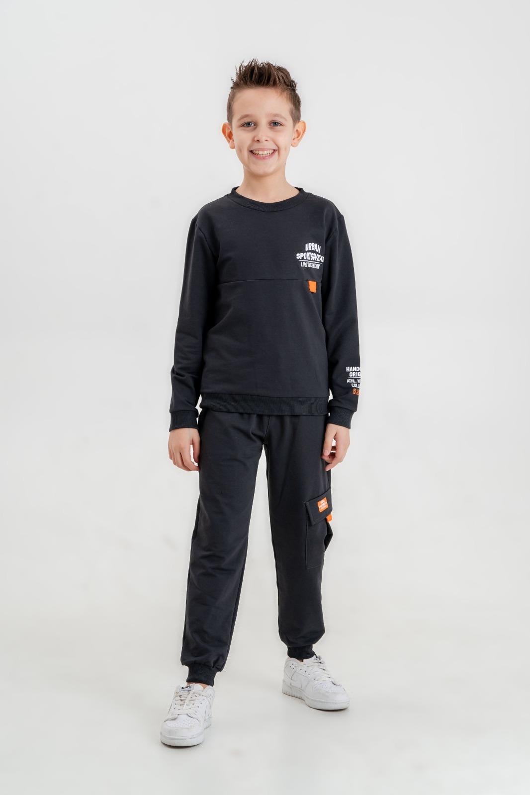 Sportwear Baskılı Bisiklet Yaka Kargo Cepli Alt Üst Eşofman Takımı
