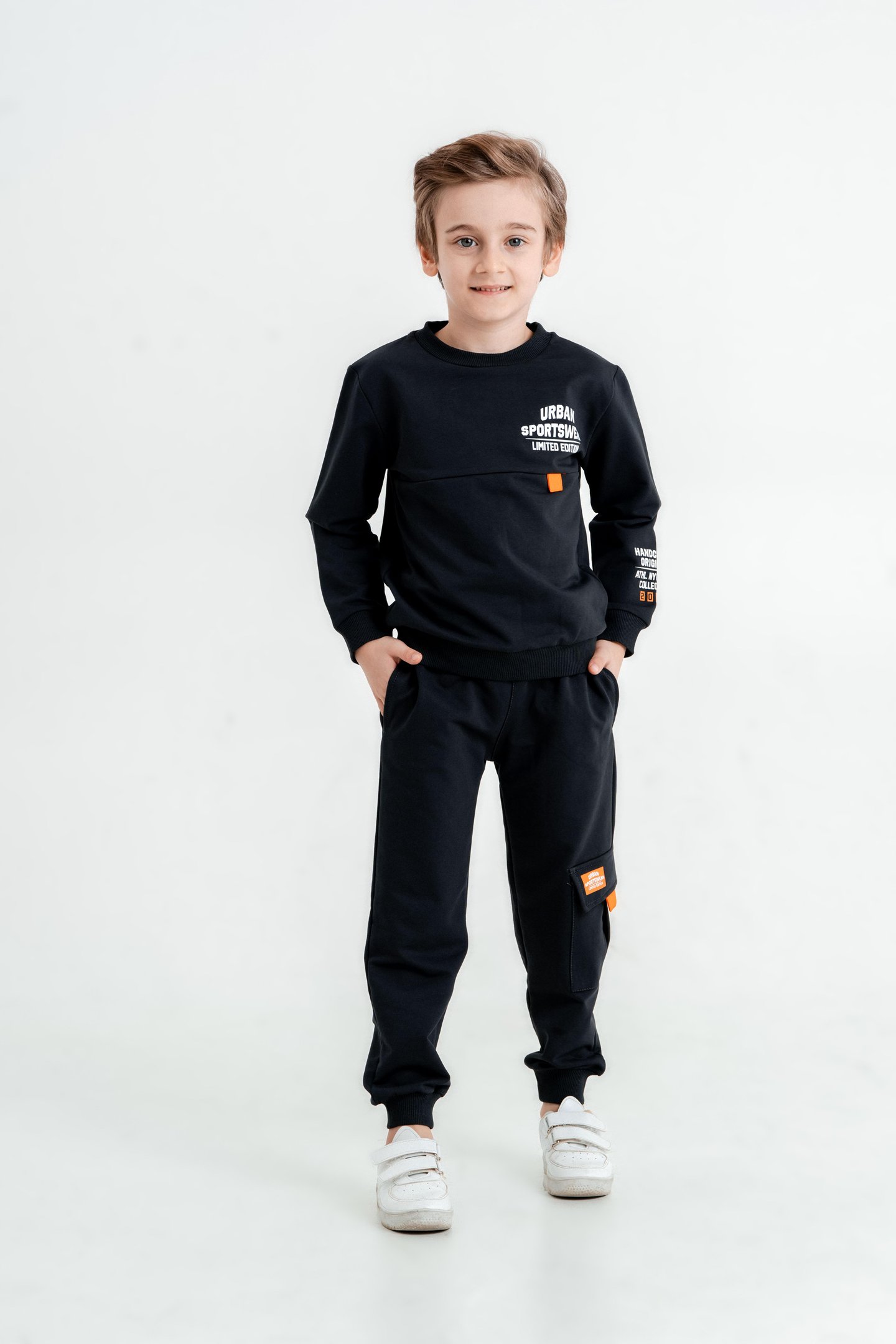 Sportwear Baskılı Bisiklet Yaka Kargo Cepli Alt Üst Eşofman Takımı