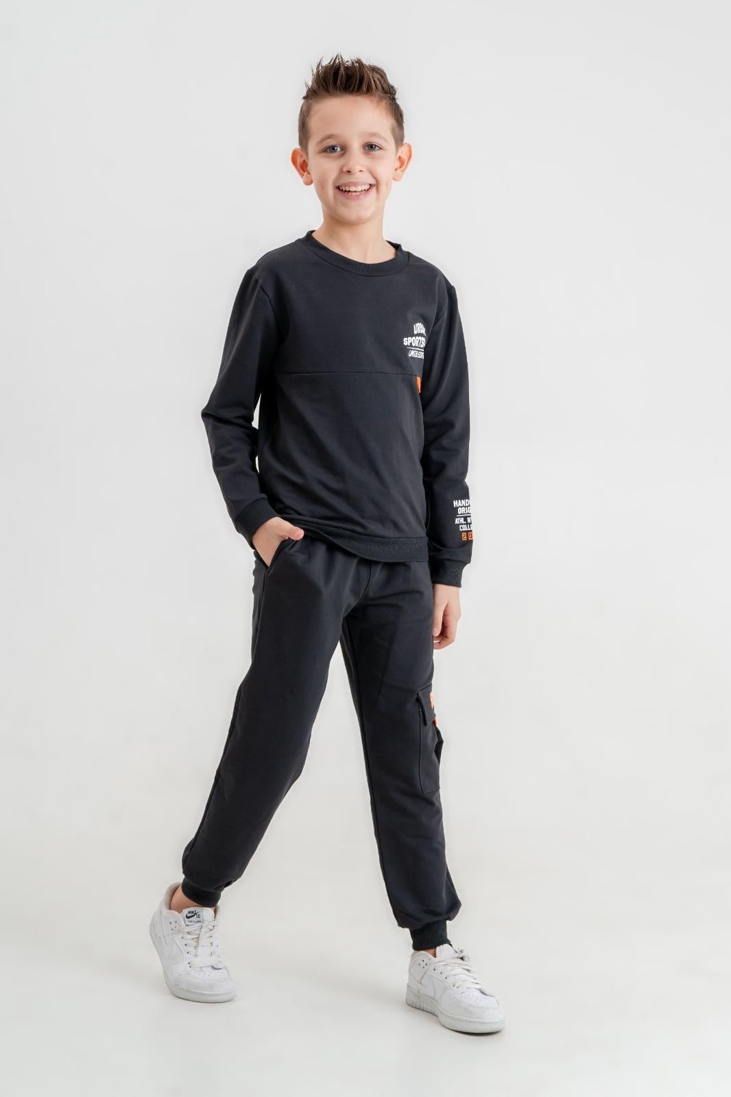 Sportwear Baskılı Bisiklet Yaka Kargo Cepli Alt Üst Eşofman Takımı