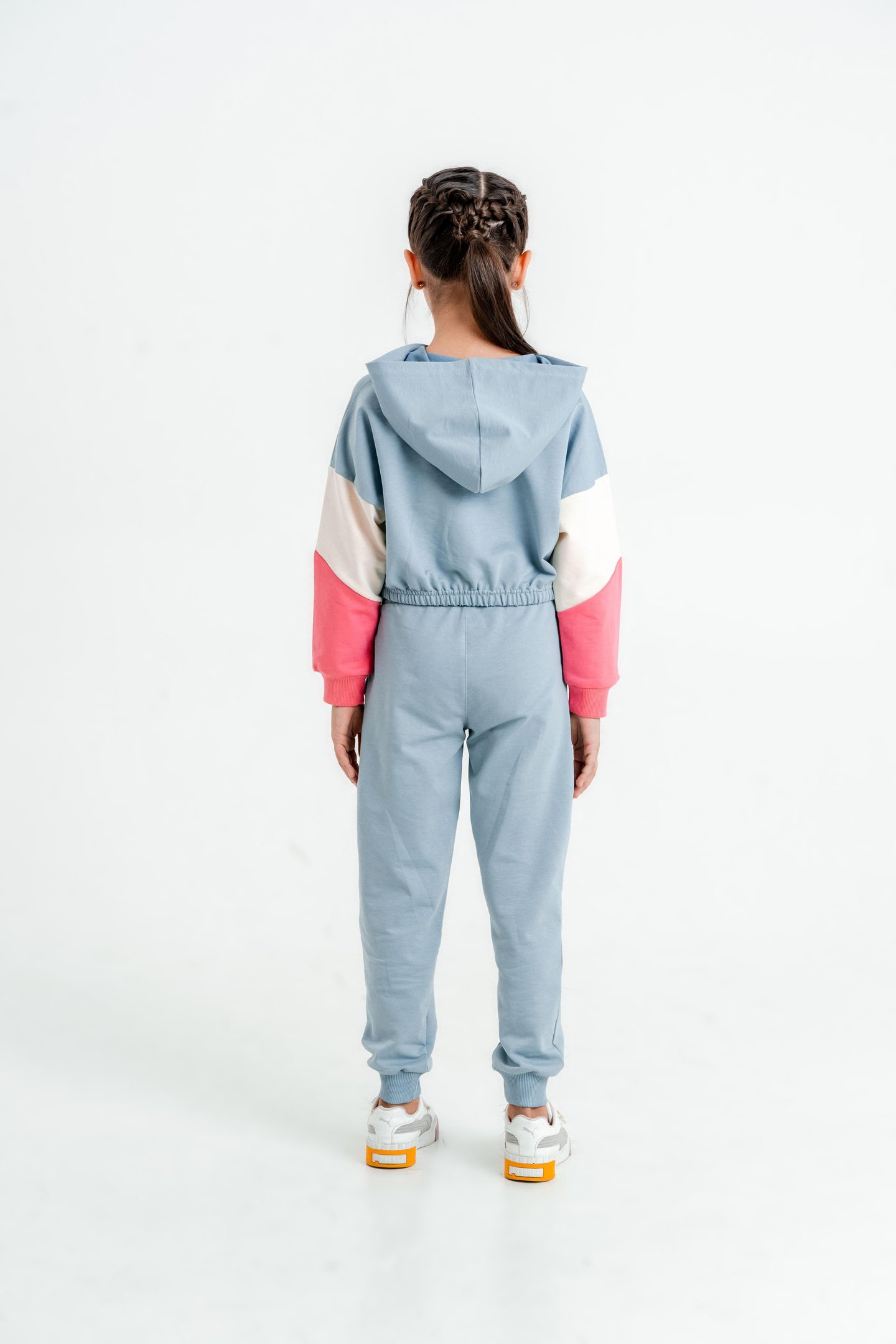 Super Girl Baskılı Kapüşonlu Crop Alt Üst Kız Çocuk Eşofman Takımı