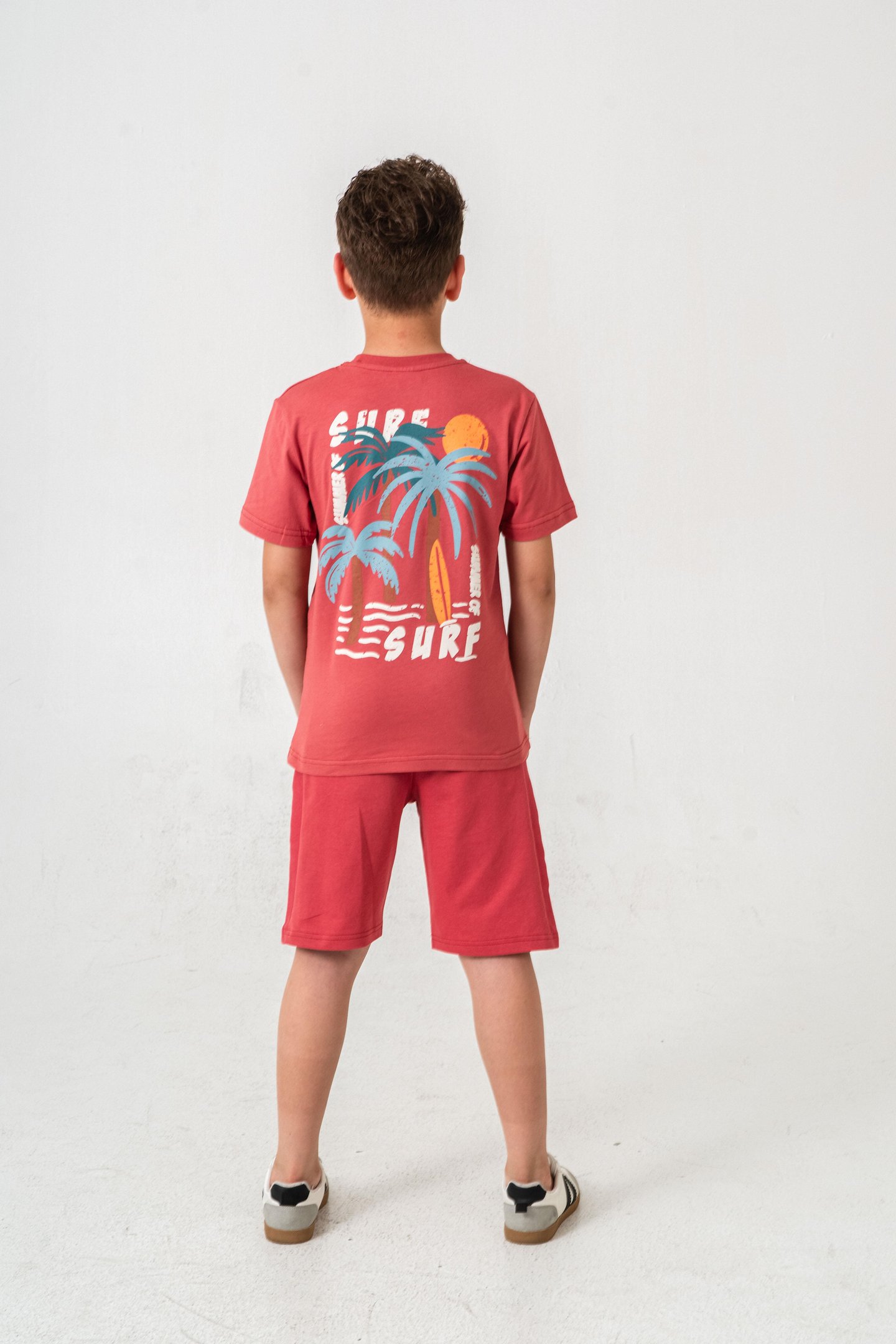 Surf Ups Baskılı Bacak ve Sırt  Baskı Detaylı  Erkek Çocuk Şort - Tişört Takımı