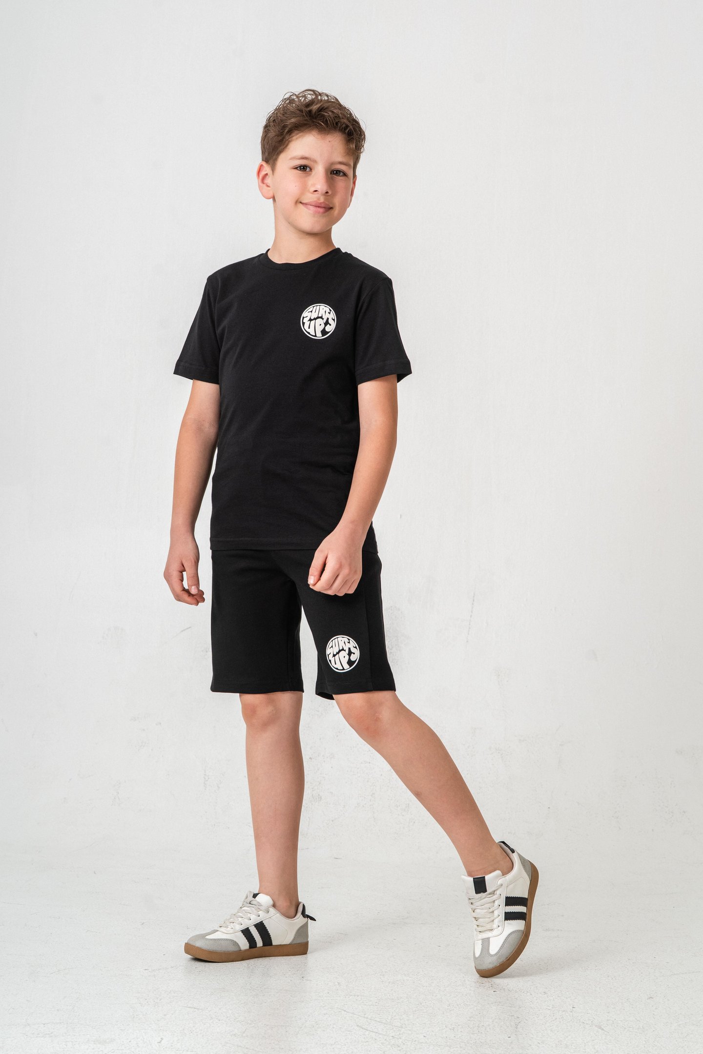 Surf Ups Baskılı Bacak ve Sırt  Baskı Detaylı  Erkek Çocuk Şort - Tişört Takımı