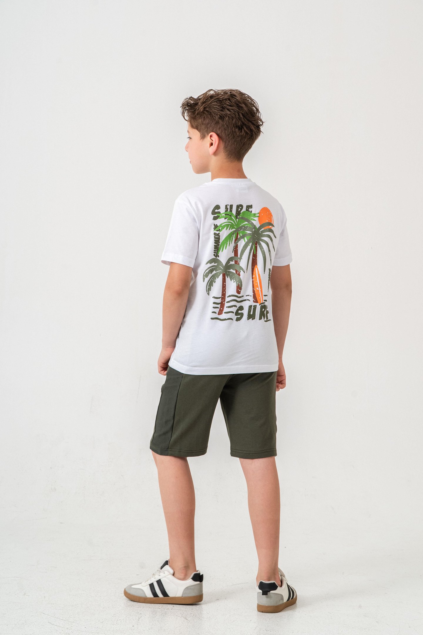 Surf Ups Baskılı Bacak ve Sırt  Baskı Detaylı  Erkek Çocuk Şort - Tişört Takımı