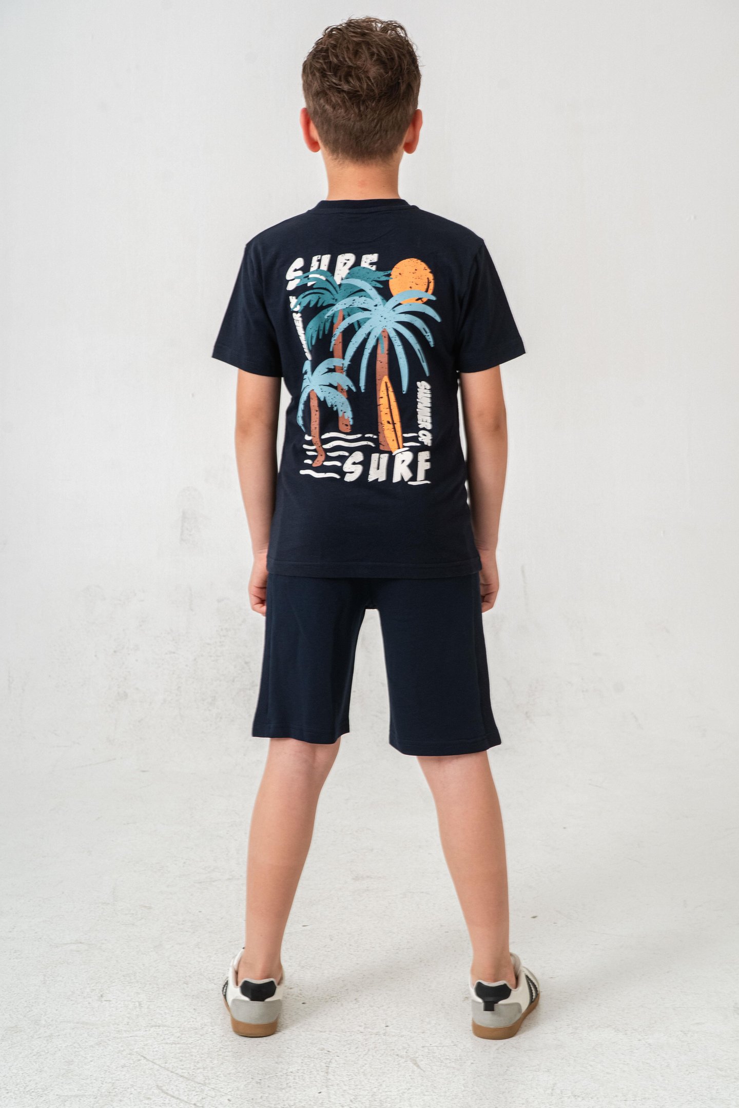 Surf Ups Baskılı Bacak ve Sırt  Baskı Detaylı  Erkek Çocuk Şort - Tişört Takımı