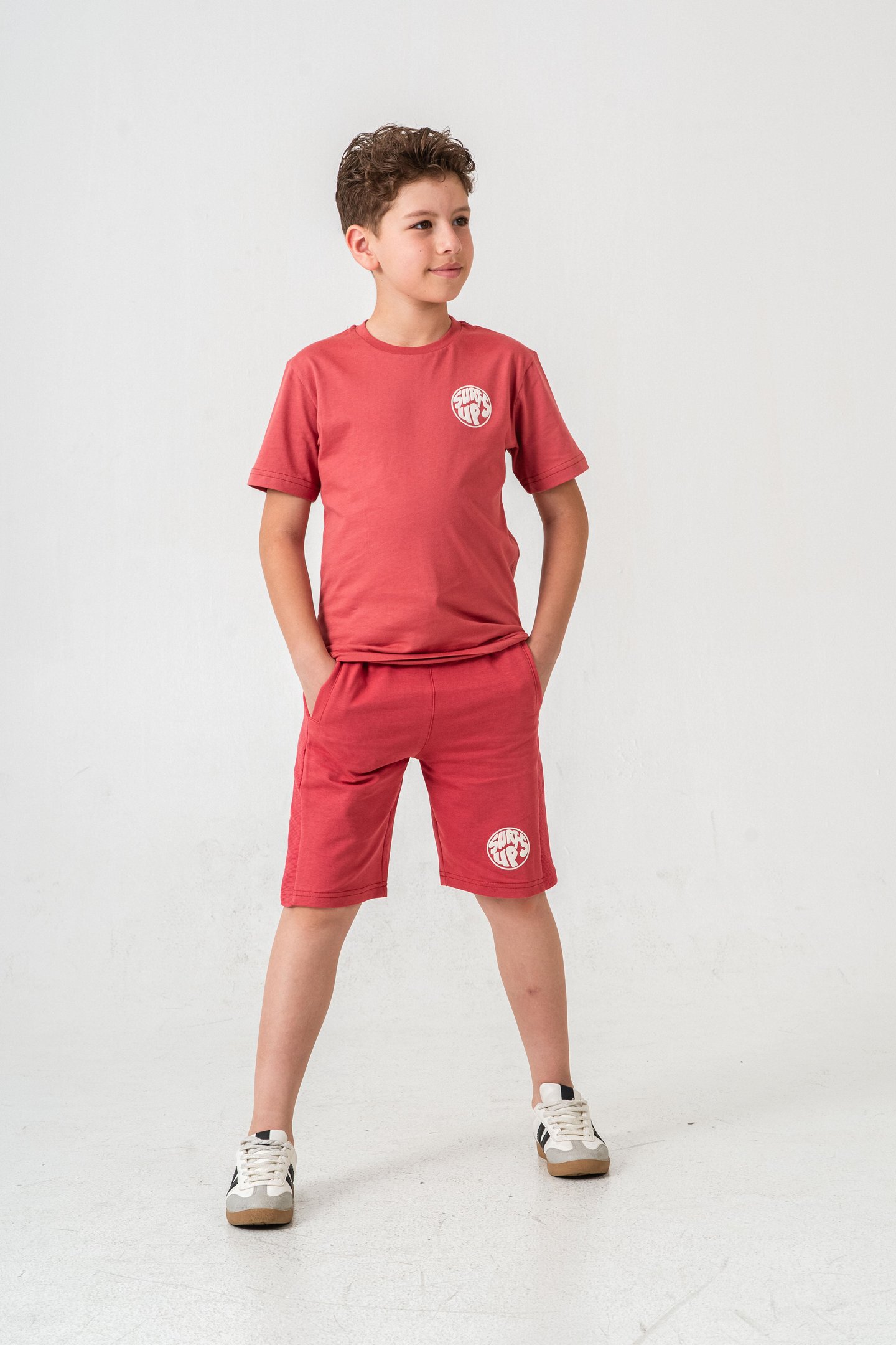 Surf Ups Baskılı Bacak ve Sırt  Baskı Detaylı  Erkek Çocuk Şort - Tişört Takımı