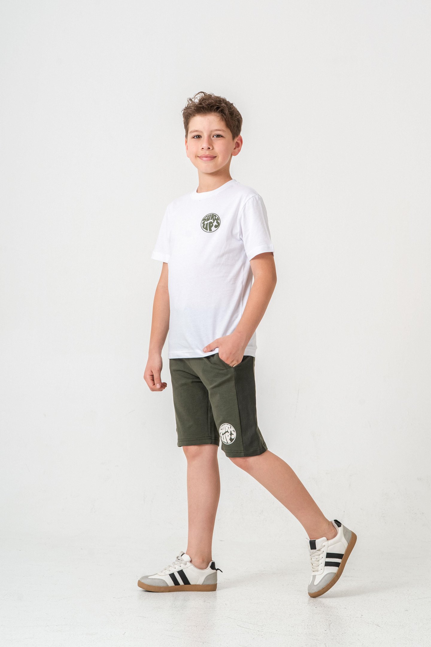 Surf Ups Baskılı Bacak ve Sırt  Baskı Detaylı  Erkek Çocuk Şort - Tişört Takımı