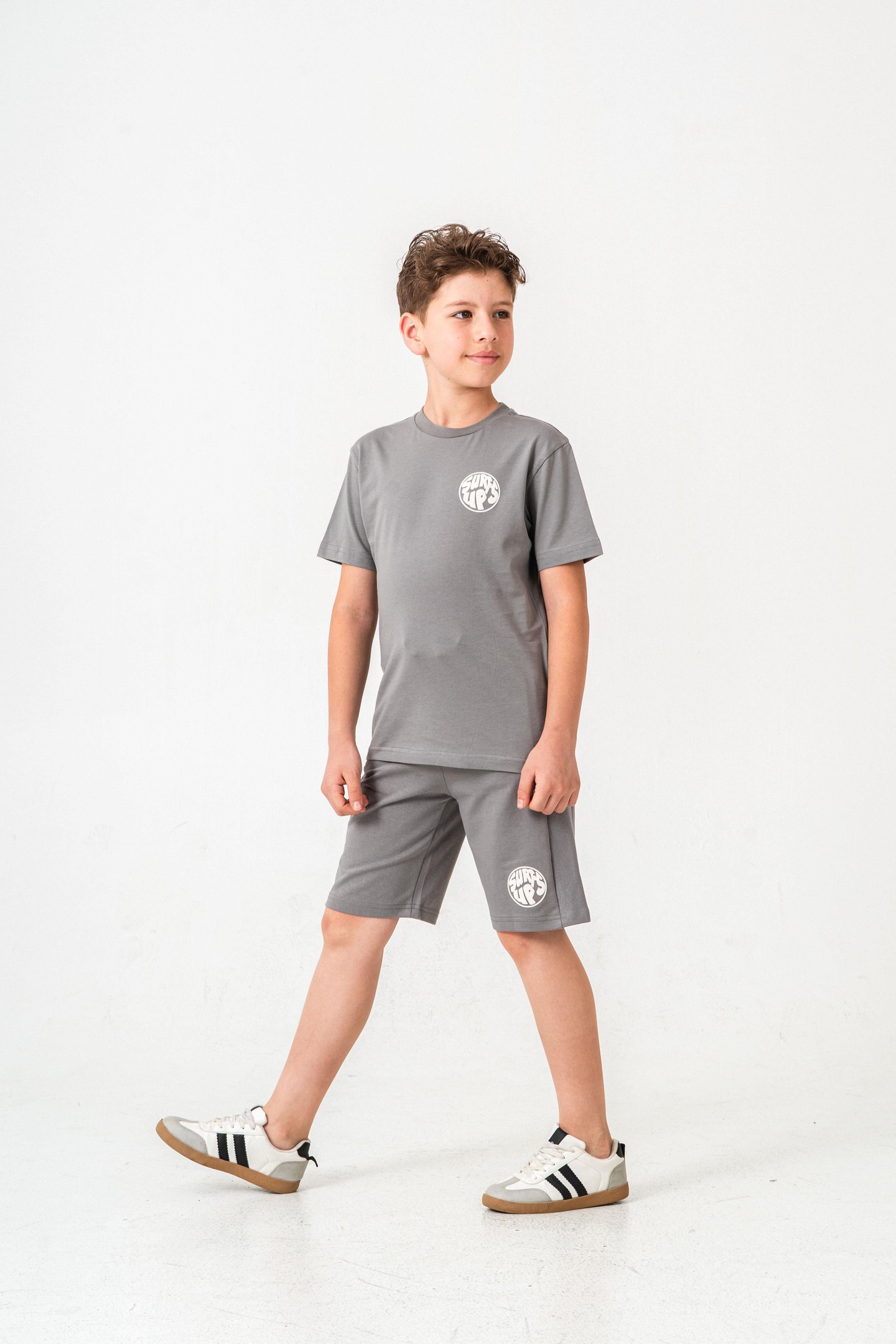 Surf Ups Baskılı Bacak ve Sırt  Baskı Detaylı  Erkek Çocuk Şort - Tişört Takımı