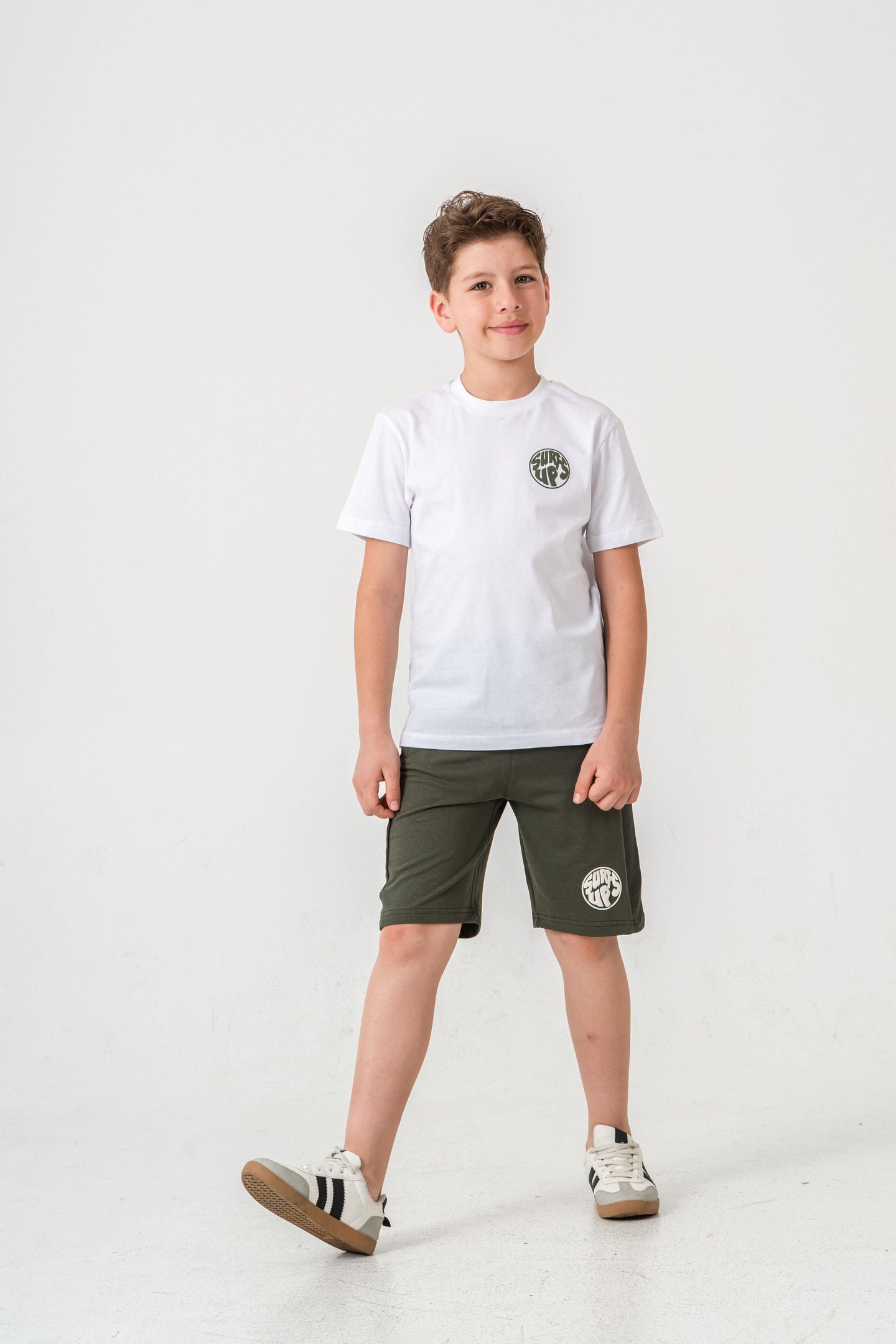 Surf Ups Baskılı Bacak ve Sırt  Baskı Detaylı  Erkek Çocuk Şort - Tişört Takımı