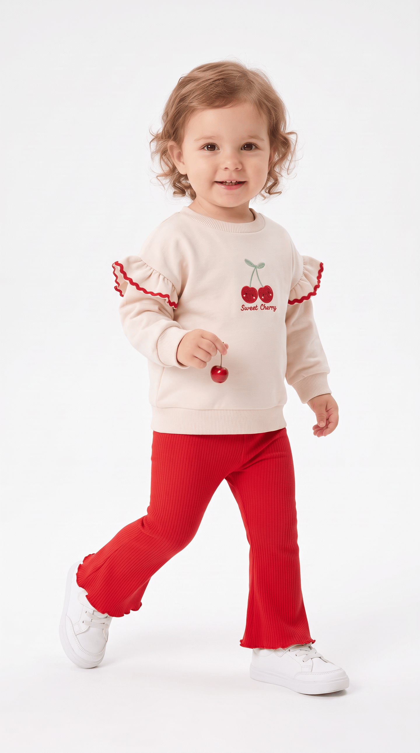 Sweet Cherry Baskılı Fırfırlı Kız Çocuk Takım