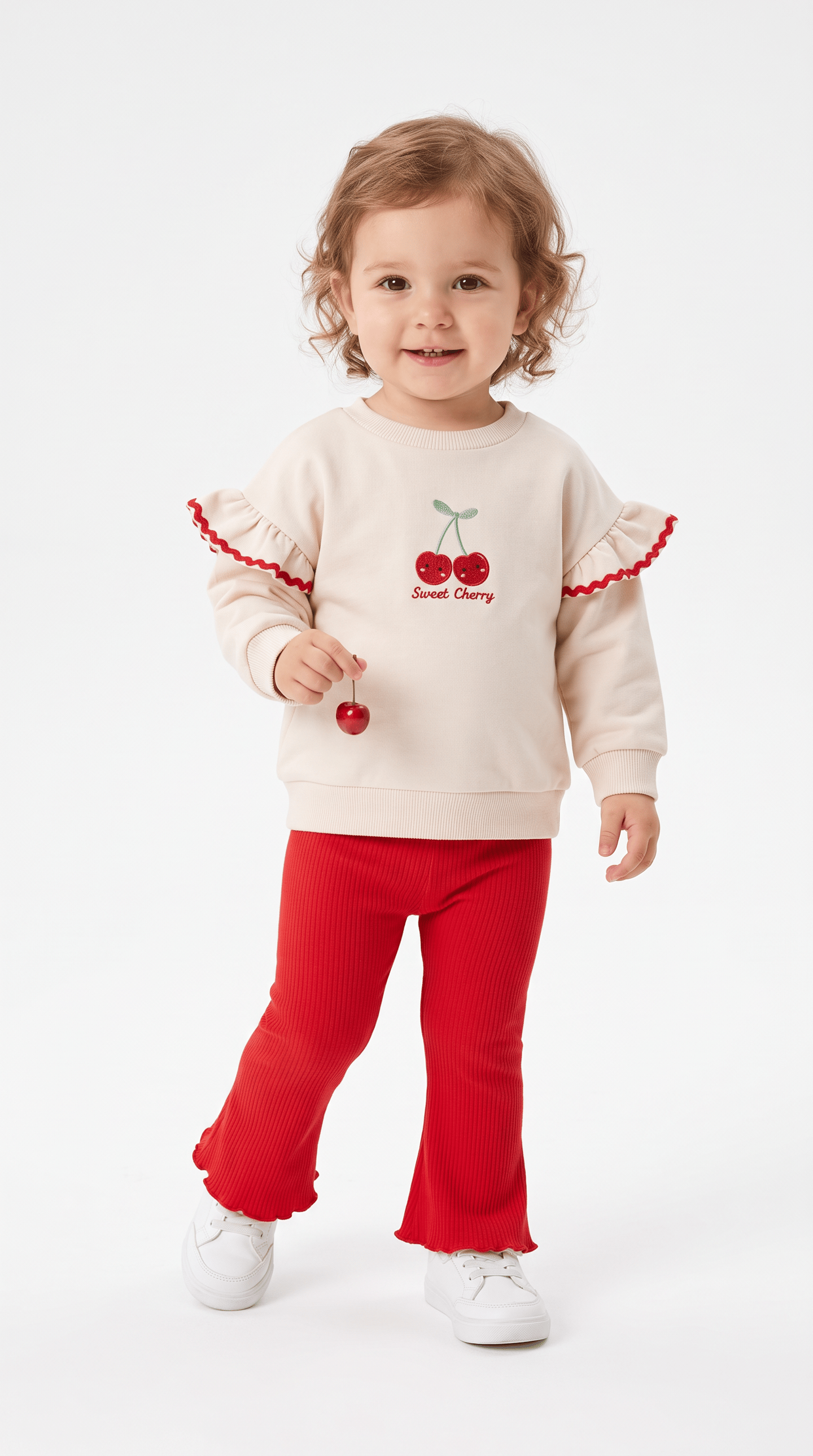 Sweet Cherry Baskılı Fırfırlı Kız Çocuk Takım