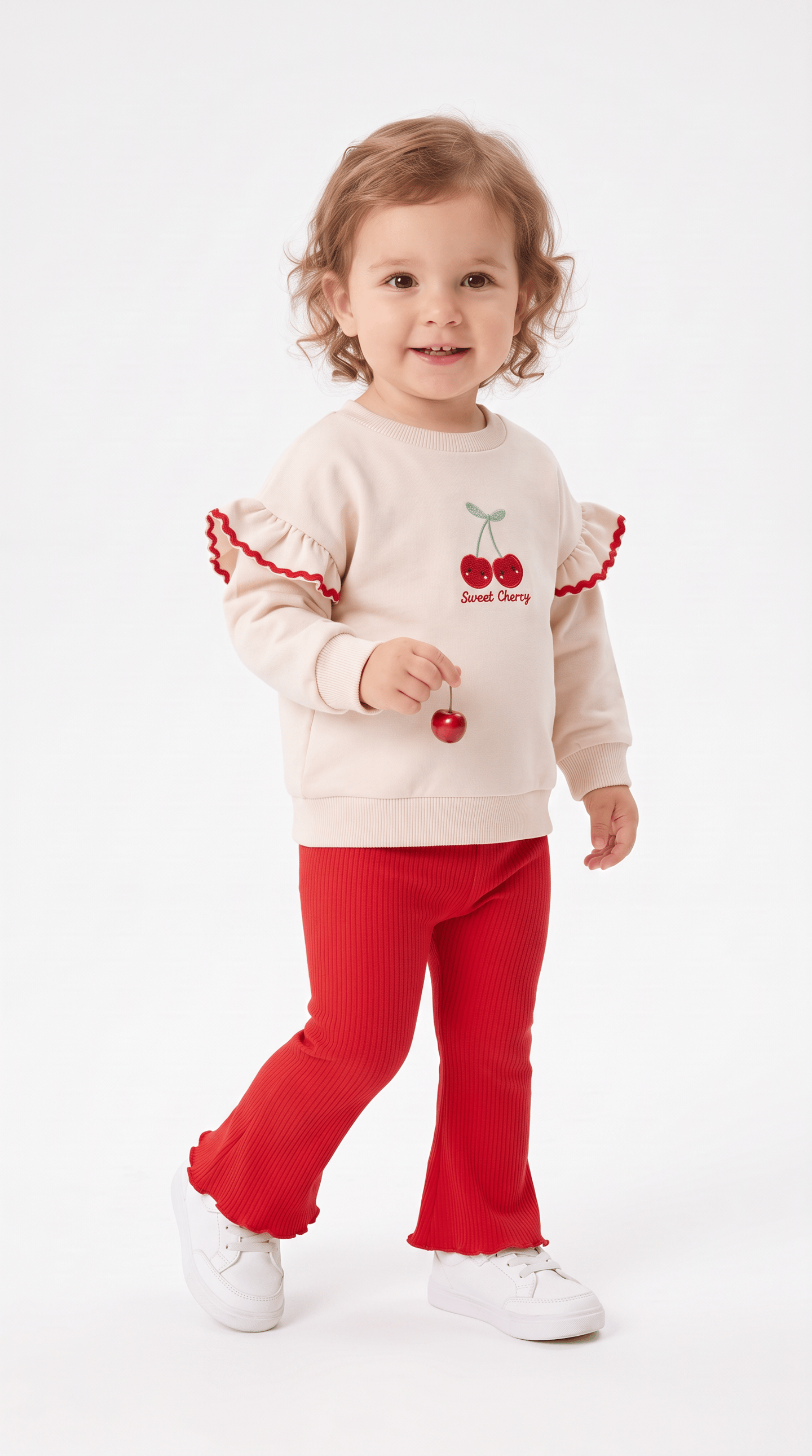 Sweet Cherry Baskılı Fırfırlı Kız Çocuk Takım