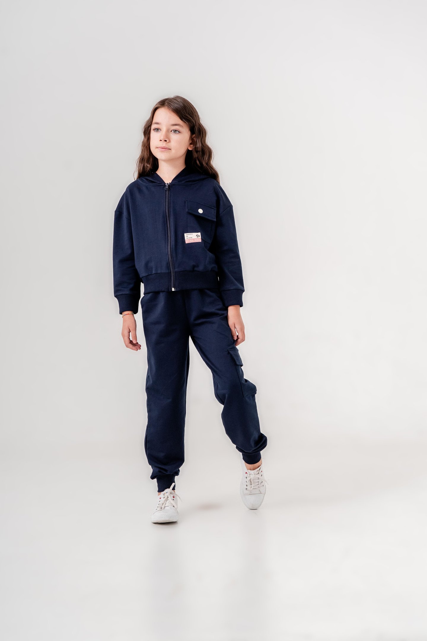 The Real World Etiketli Kargo Cepli Kapüşonlu Kız Çocuk Alt Üst Eşofman Takımı