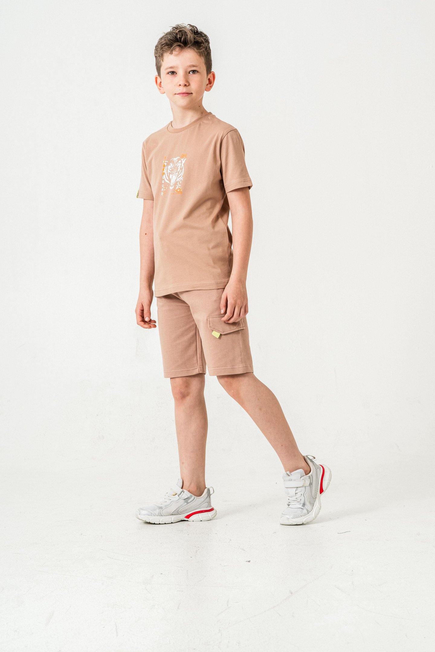 Ust On Baskılı Kol Ucu Balıksırtlı Erkek Çocuk Şort - Tişört Takımı