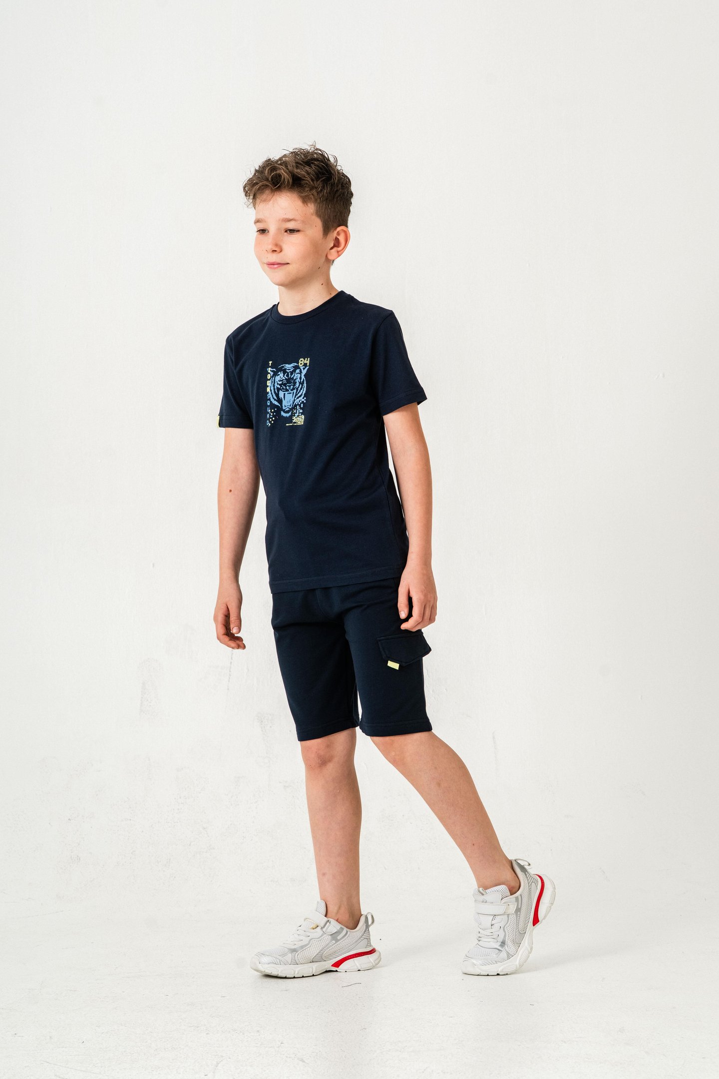 Ust On Baskılı Kol Ucu Balıksırtlı Erkek Çocuk Şort - Tişört Takımı