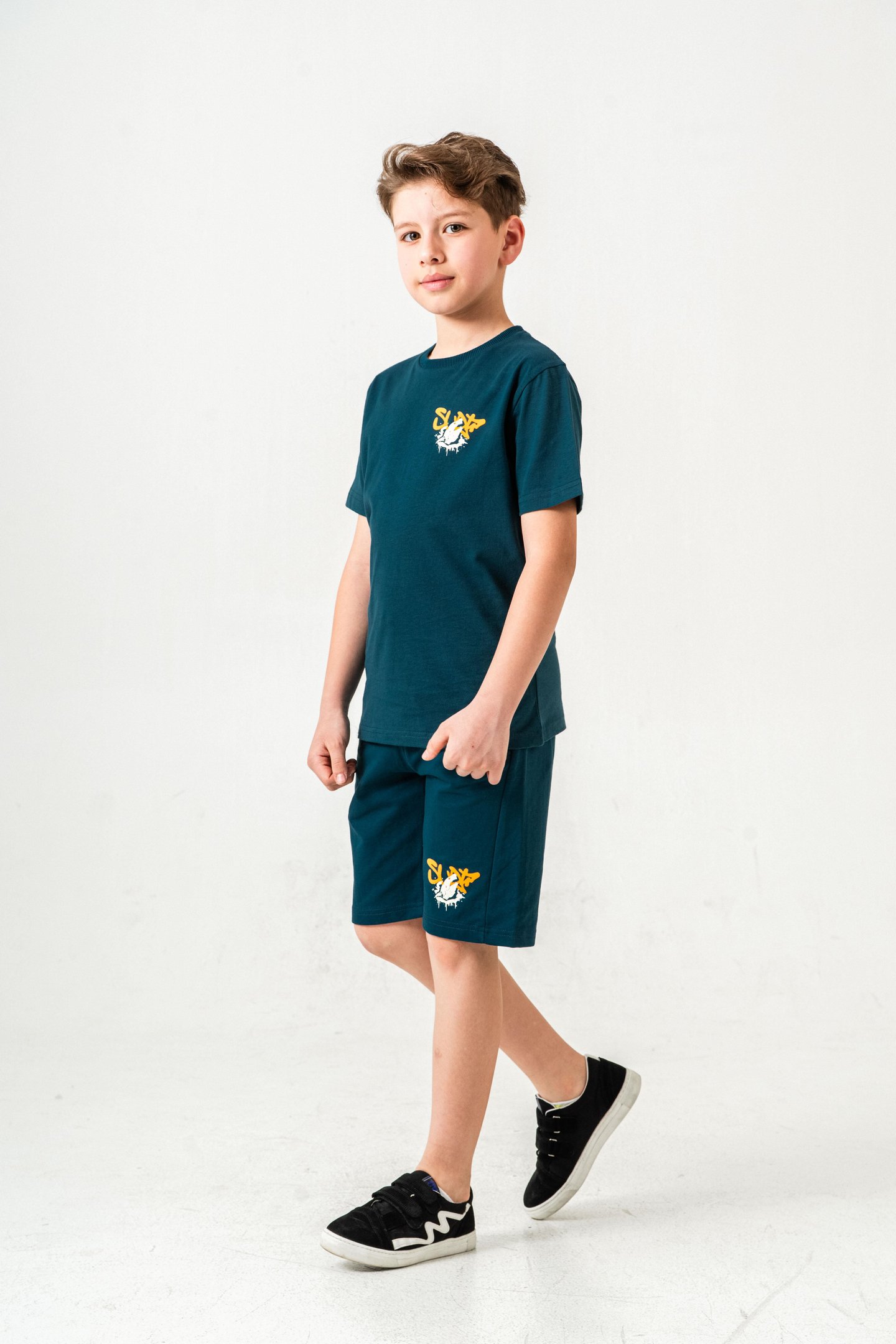 Ust On Ve Arka Baskılı Erkek Çocuk Şort - Tişört Takımı