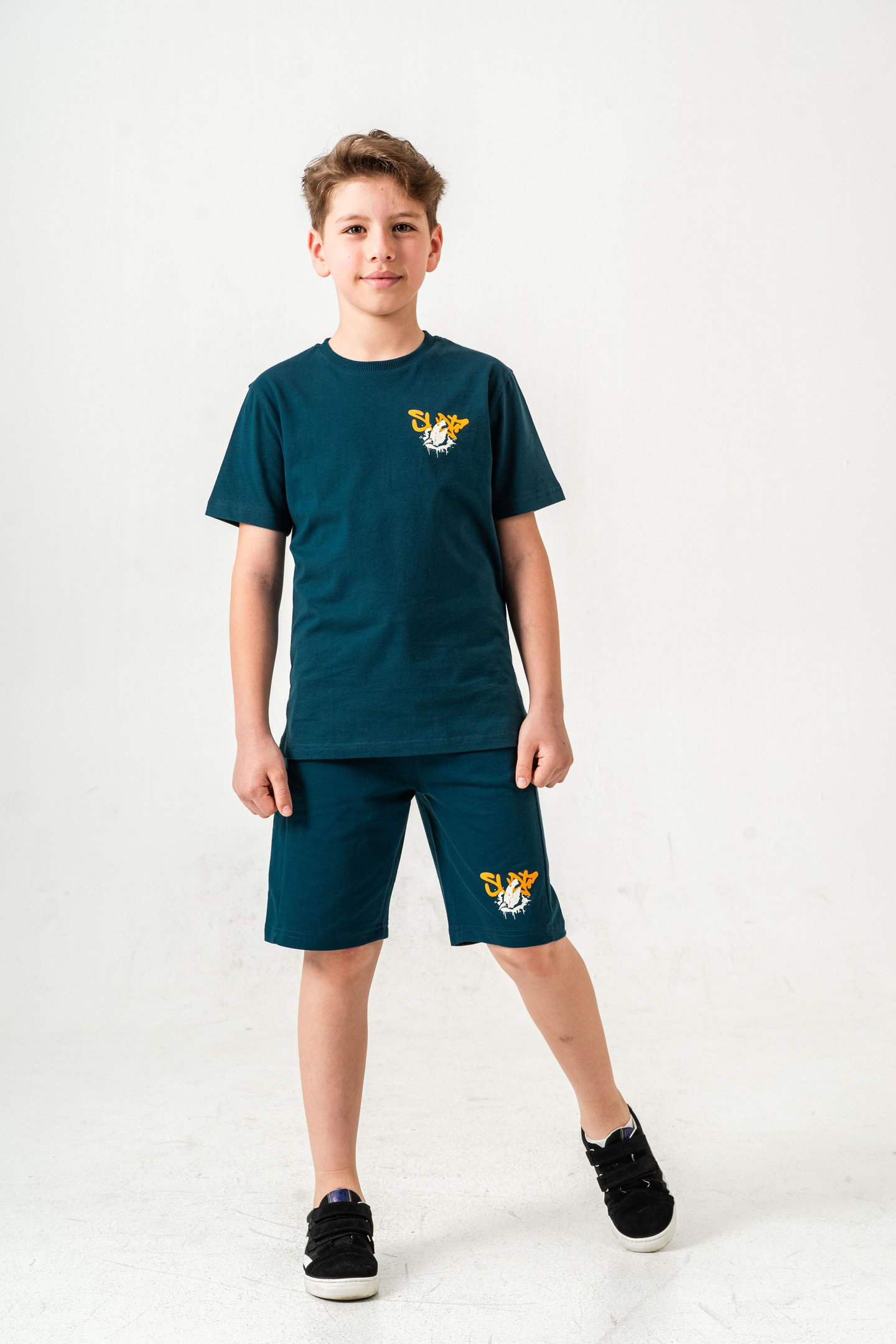 Ust On Ve Arka Baskılı Erkek Çocuk Şort - Tişört Takımı