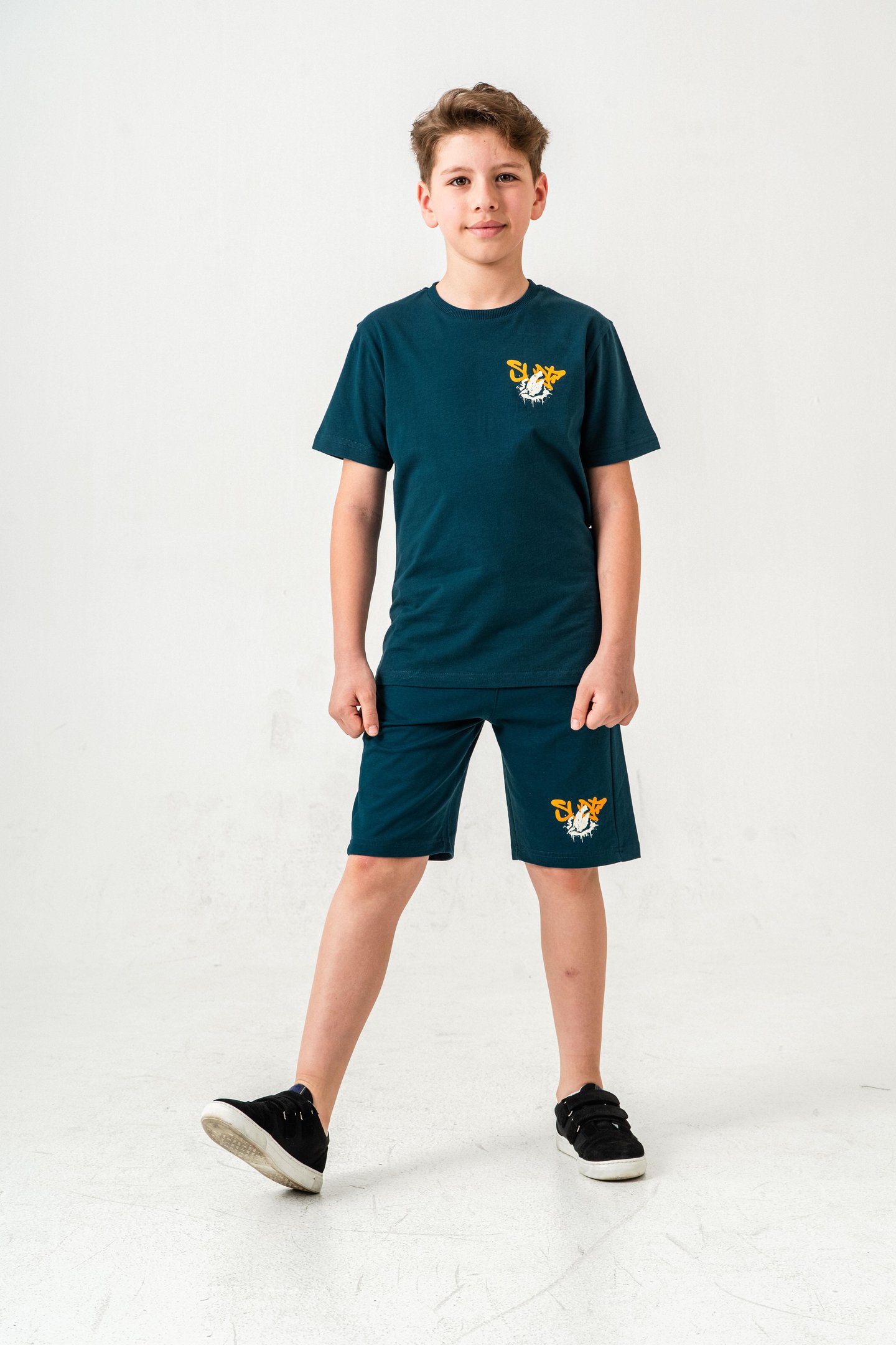 Ust On Ve Arka Baskılı Erkek Çocuk Şort - Tişört Takımı