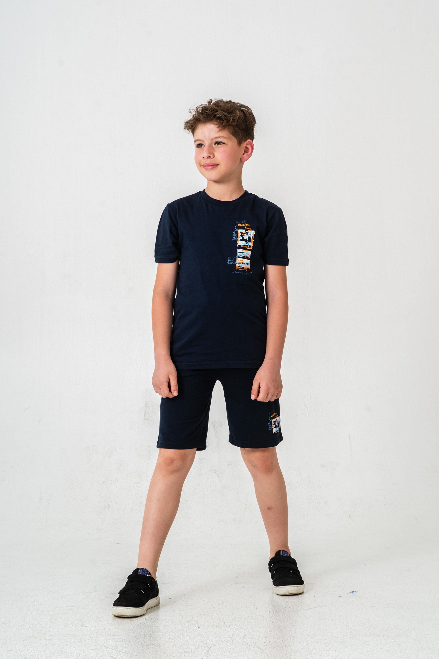 Vacation Time Baskılı Bacak  Baskı Detaylı  Erkek Çocuk Şort - Tişört Takımı