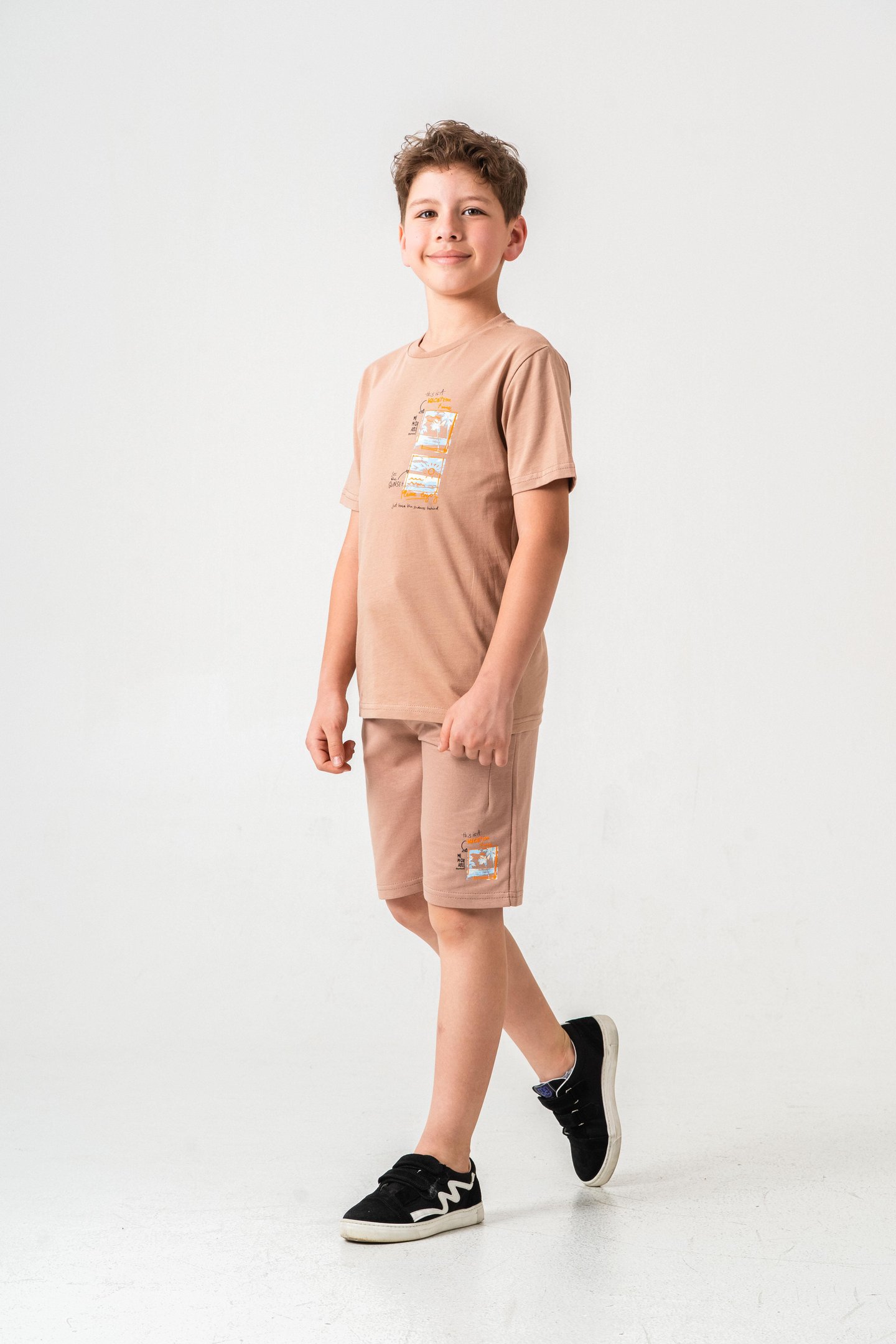 Vacation Time Baskılı Bacak  Baskı Detaylı  Erkek Çocuk Şort - Tişört Takımı