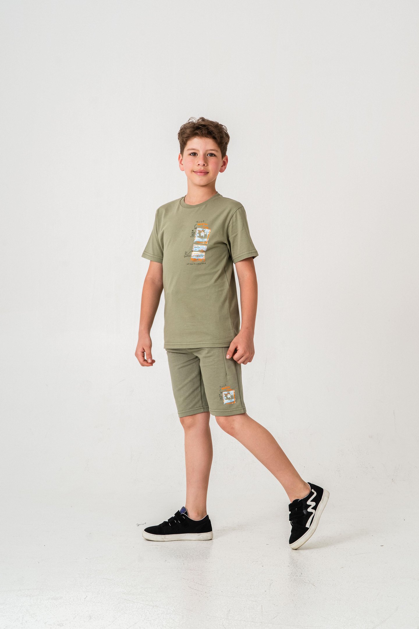 Vacation Time Baskılı Bacak  Baskı Detaylı  Erkek Çocuk Şort - Tişört Takımı