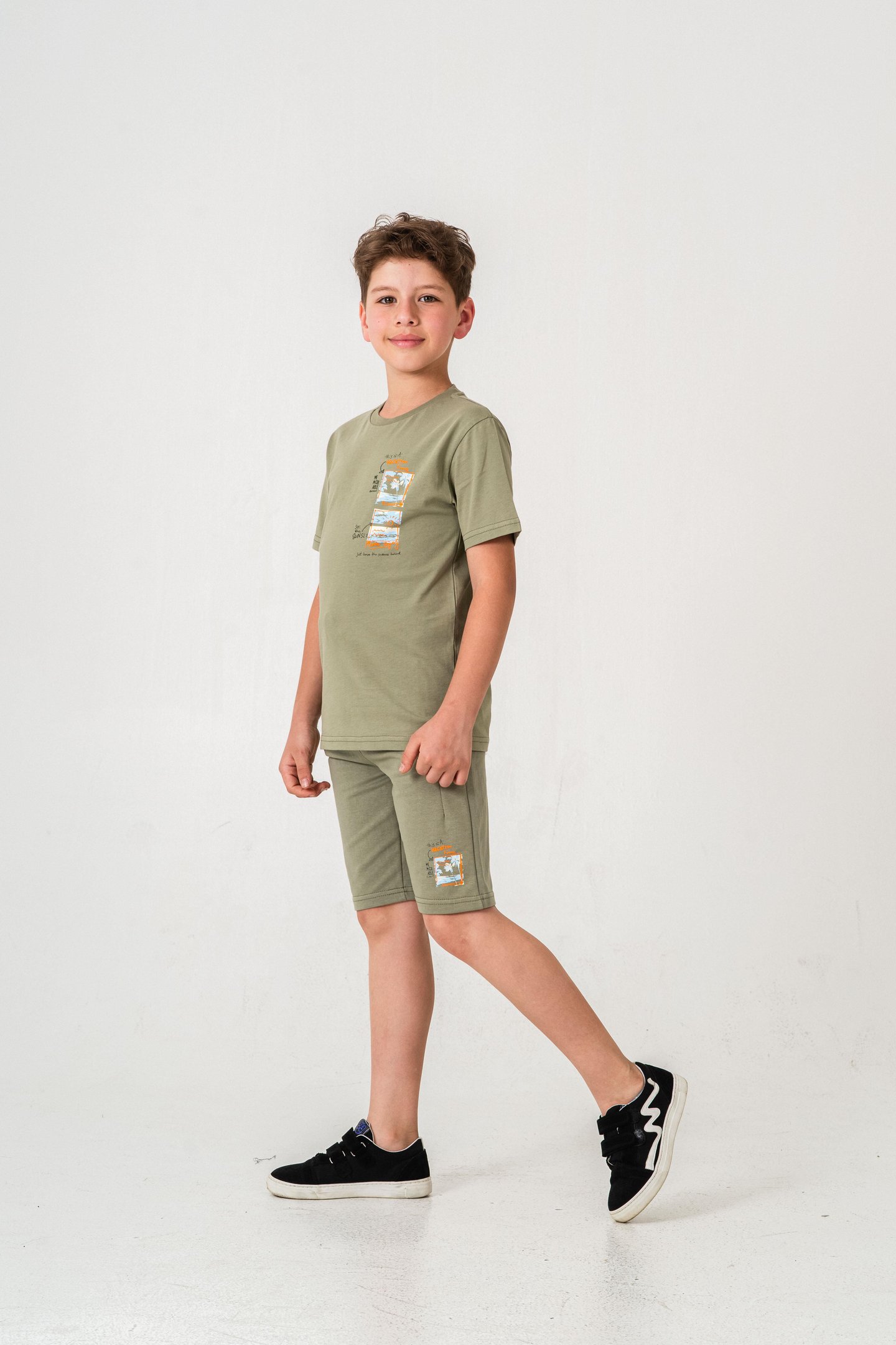 Vacation Time Baskılı Bacak  Baskı Detaylı  Erkek Çocuk Şort - Tişört Takımı