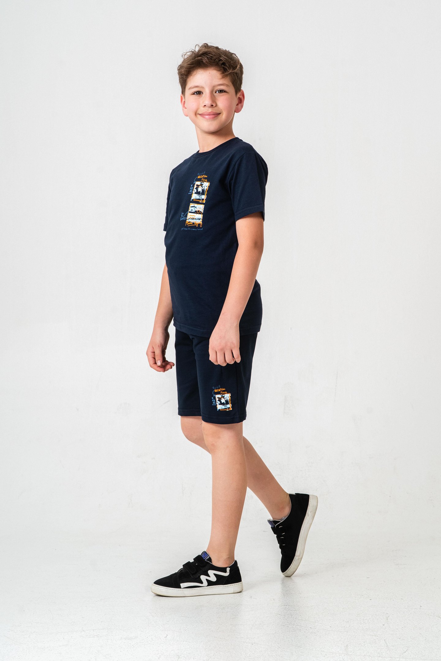 Vacation Time Baskılı Bacak  Baskı Detaylı  Erkek Çocuk Şort - Tişört Takımı