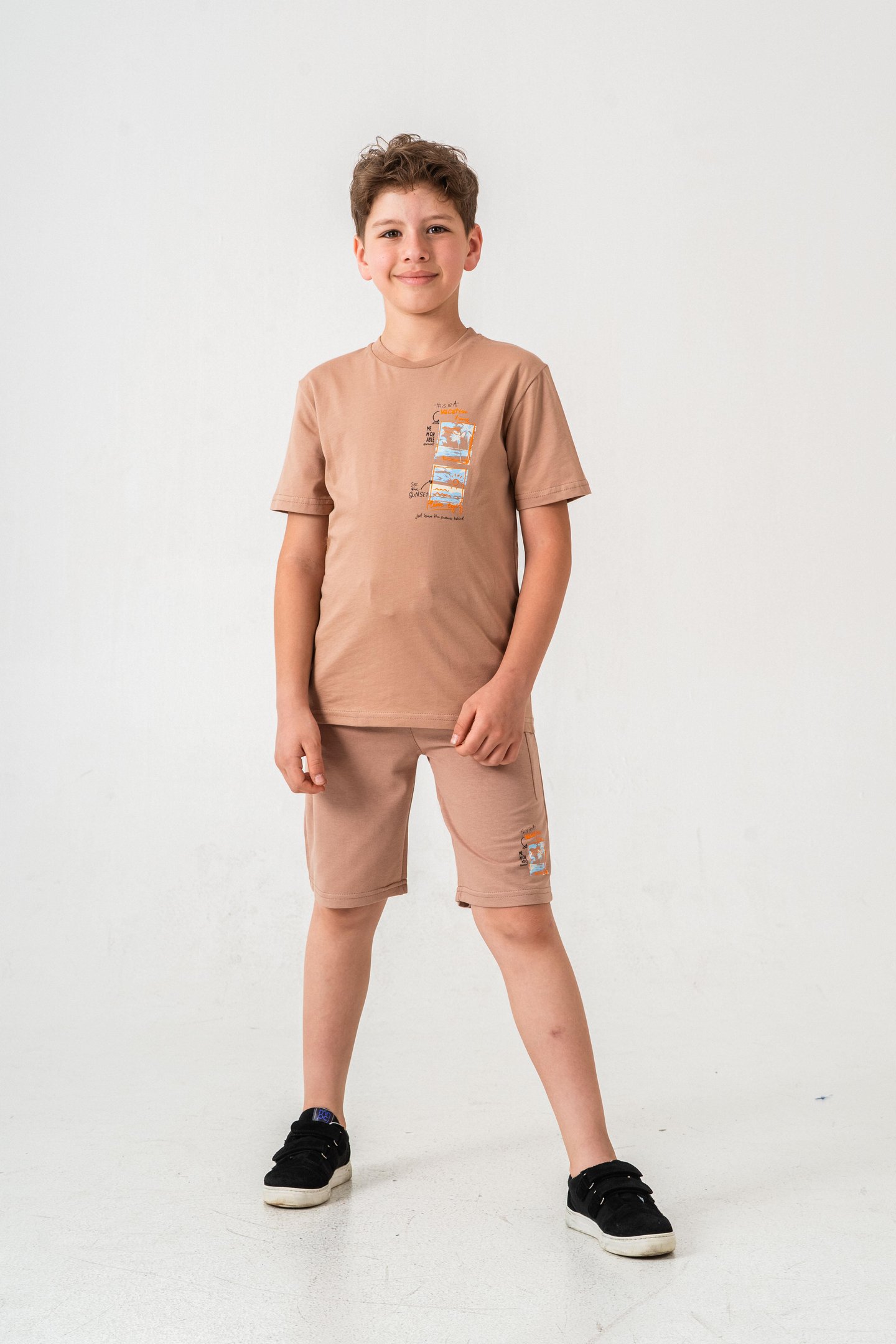 Vacation Time Baskılı Bacak  Baskı Detaylı  Erkek Çocuk Şort - Tişört Takımı