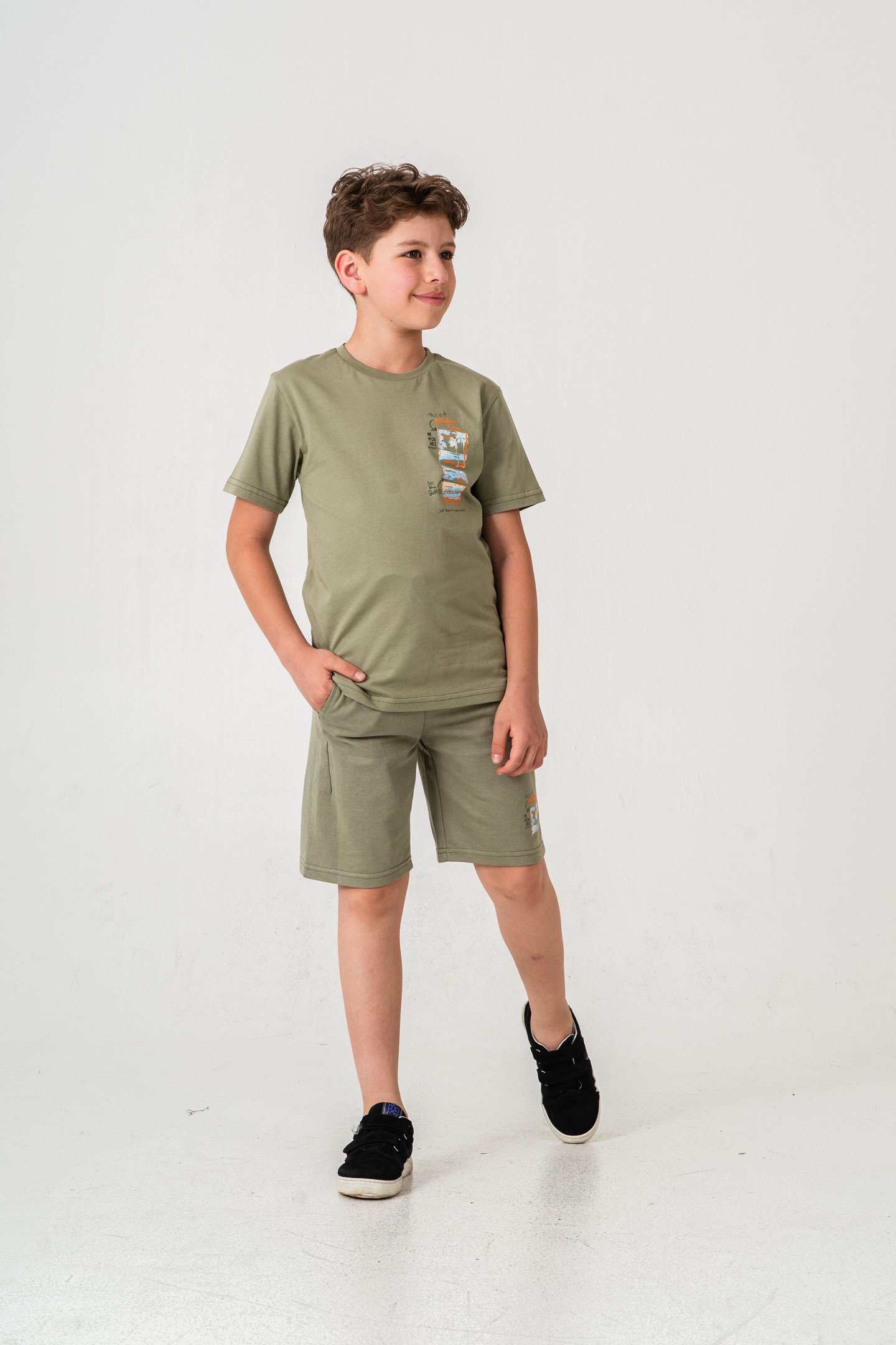 Vacation Time Baskılı Bacak  Baskı Detaylı  Erkek Çocuk Şort - Tişört Takımı