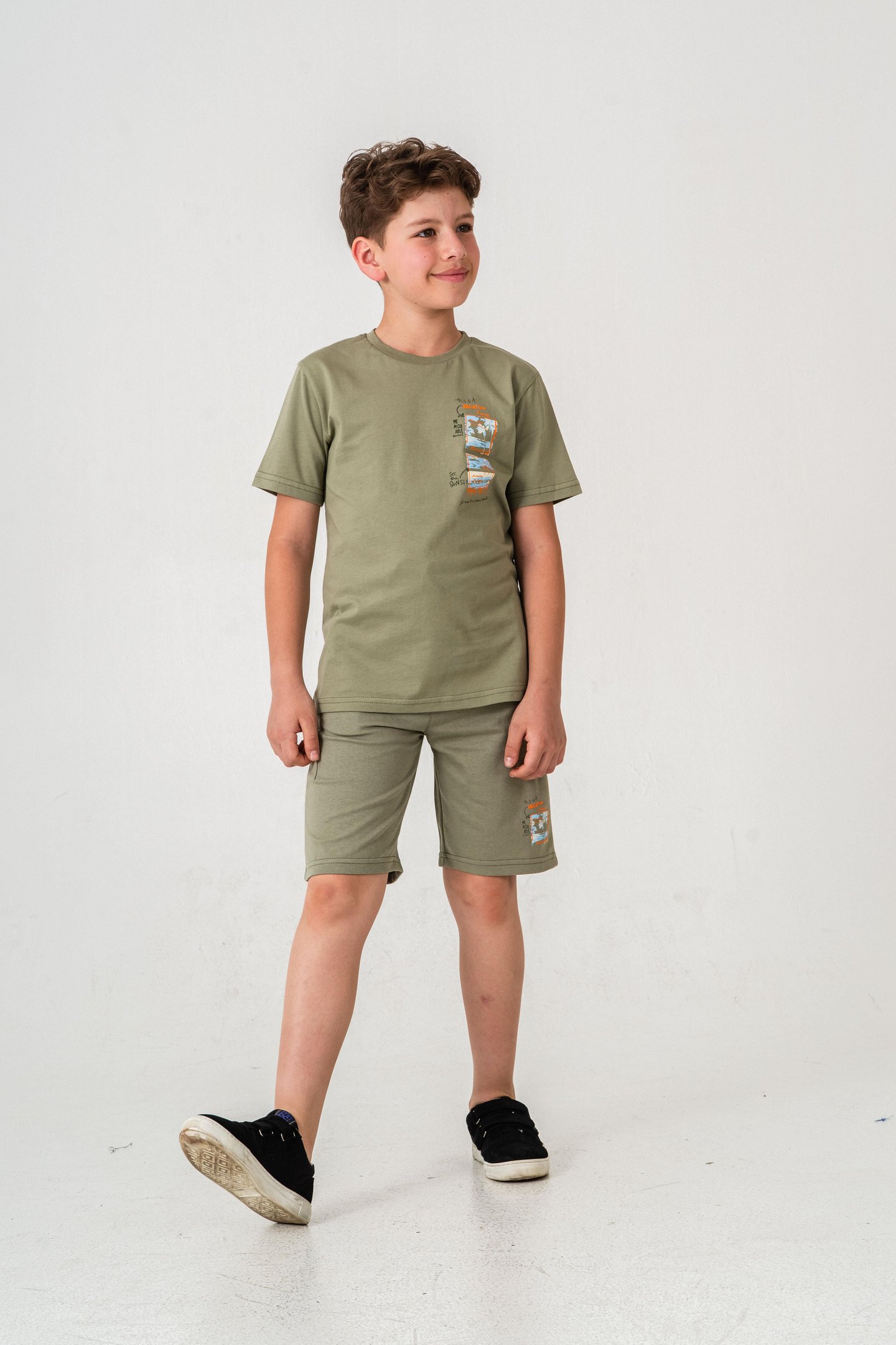 Vacation Time Baskılı Bacak  Baskı Detaylı  Erkek Çocuk Şort - Tişört Takımı