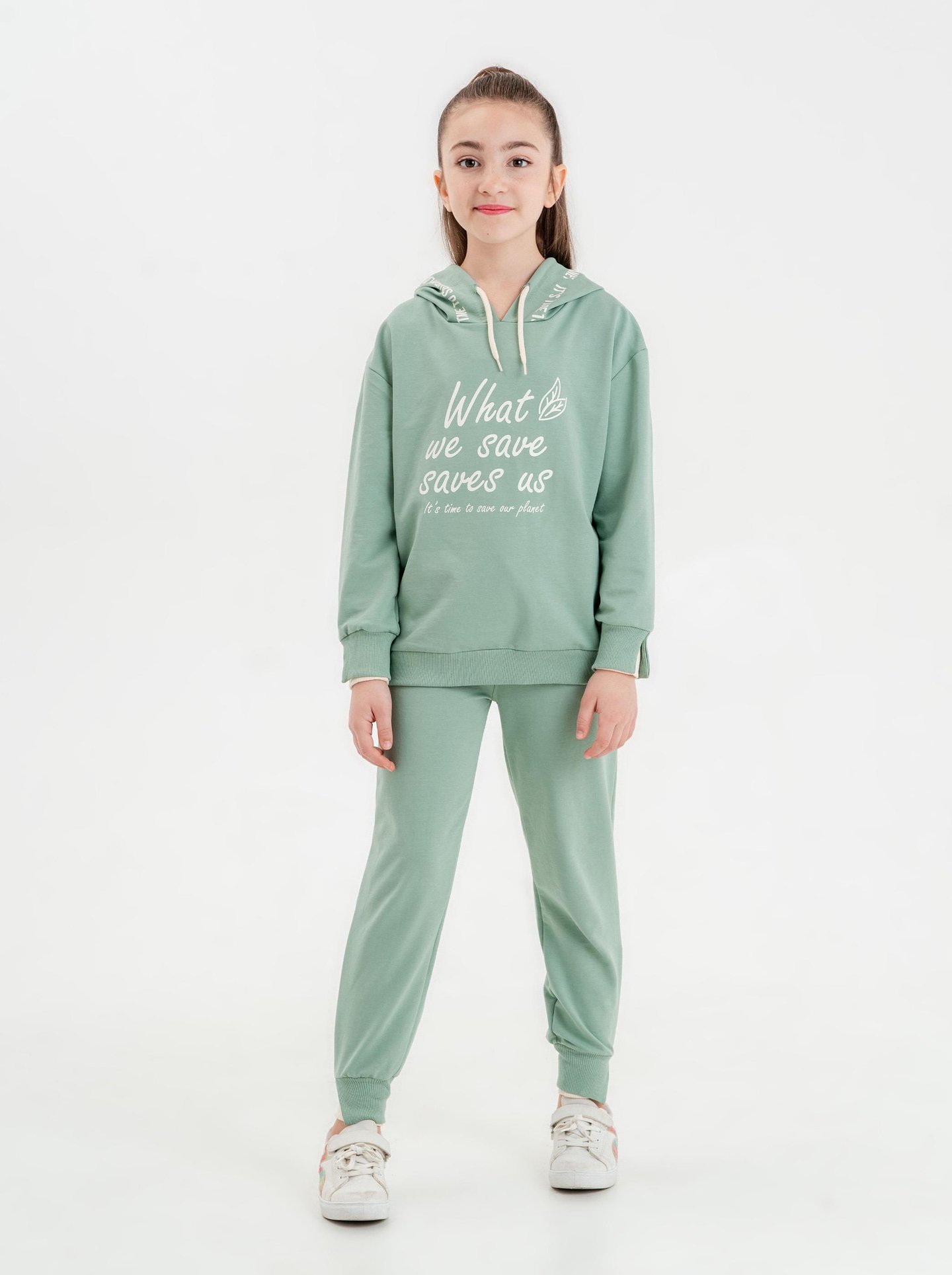 What We Save Saves Us Baskılı Kız Çocuk Kapüşonlu Alt-Üst Eşofman Takımı