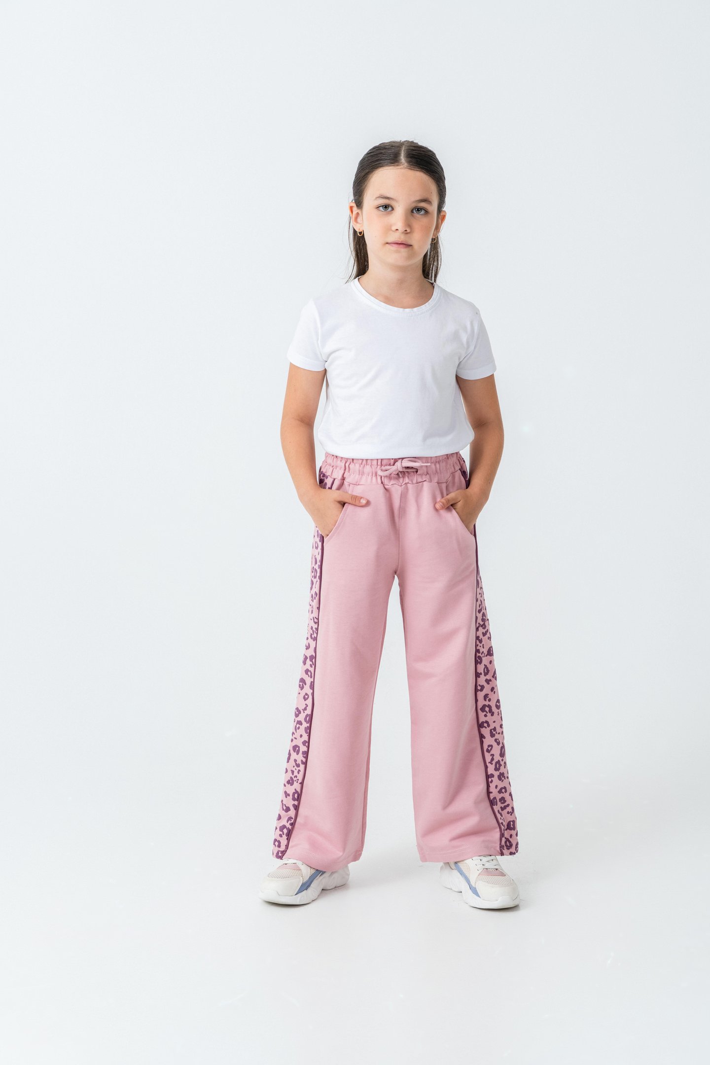 Yan İki Parça Boydan Baskılı Kız Çocuk Eşofman Altı