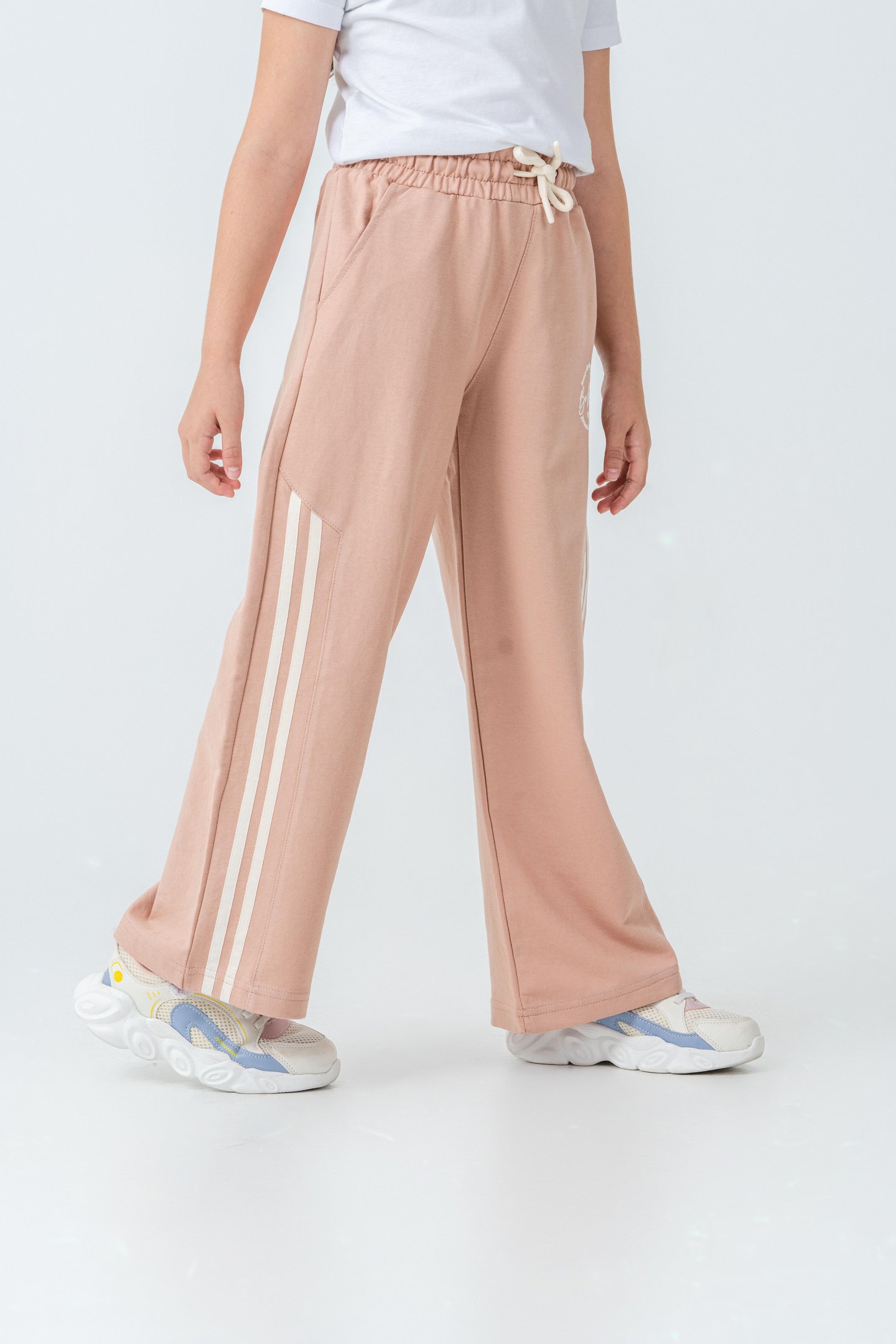 Yanlar Grogren Şeritli Bol Paça Önü Baskılı Kız Çocuk Eşofman Altı