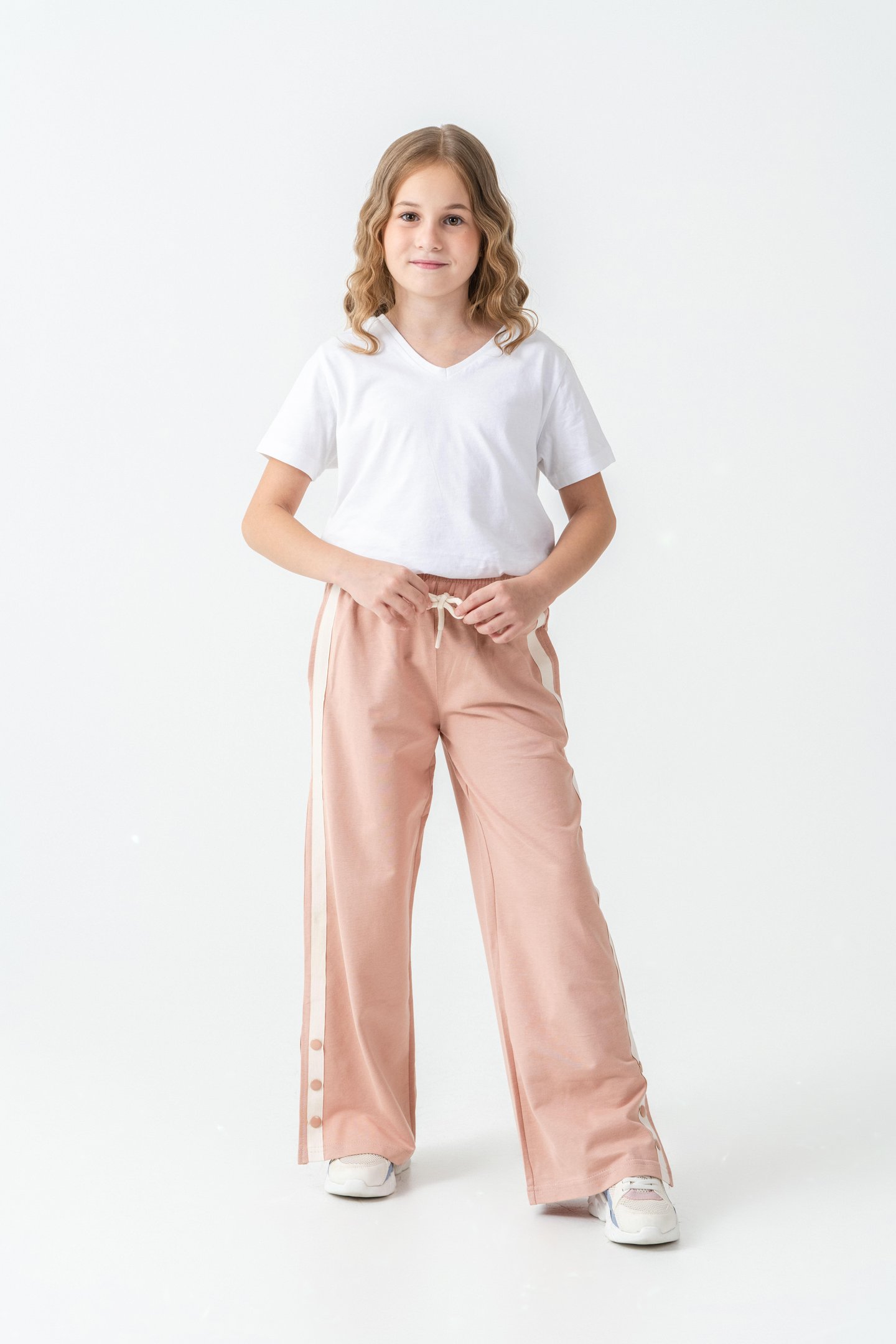 Yanlar Grogren Şeritli Paçalar Çıtçıtlı Kız Çocuk Eşofman Alt