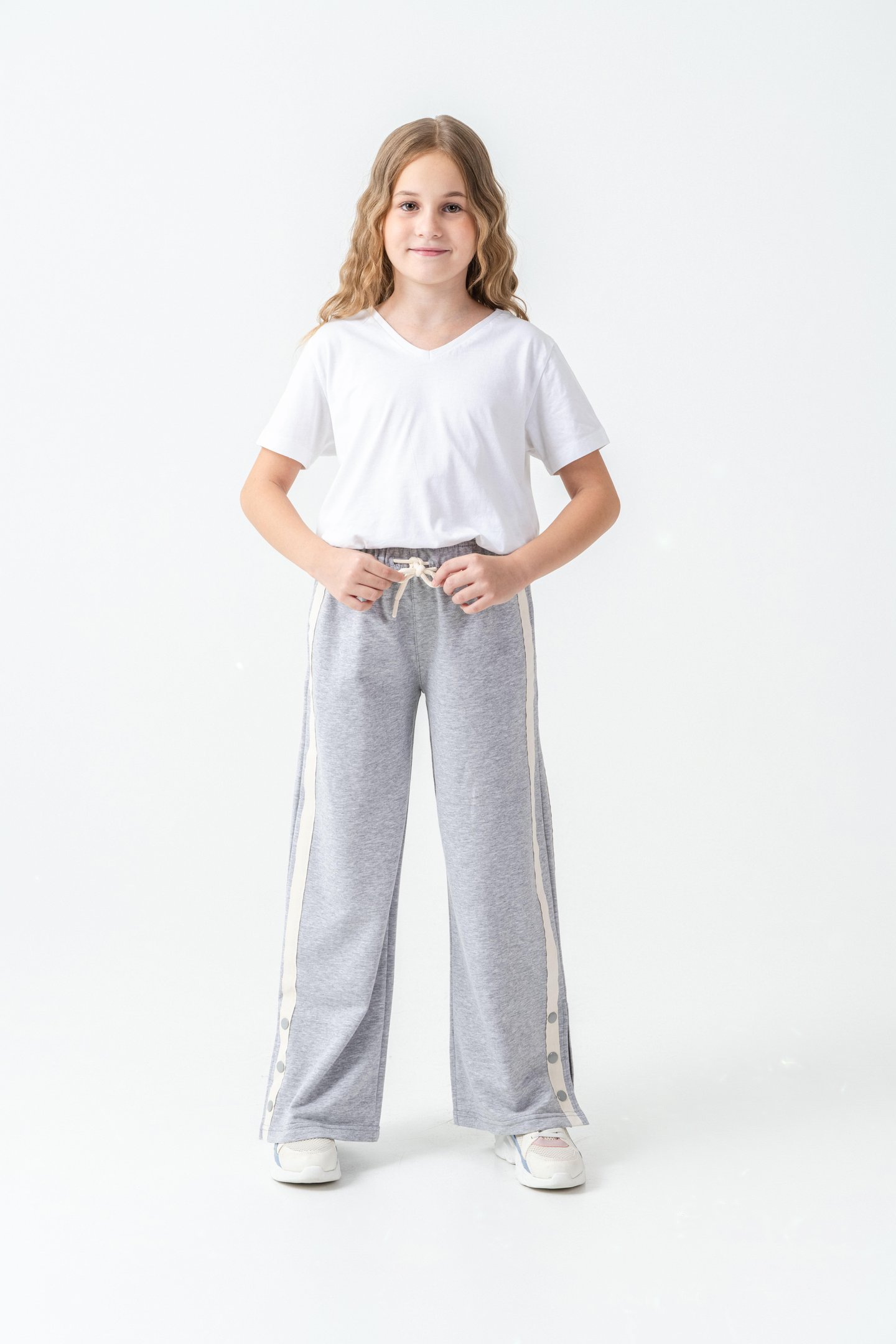 Yanlar Grogren Şeritli Paçalar Çıtçıtlı Kız Çocuk Eşofman Alt