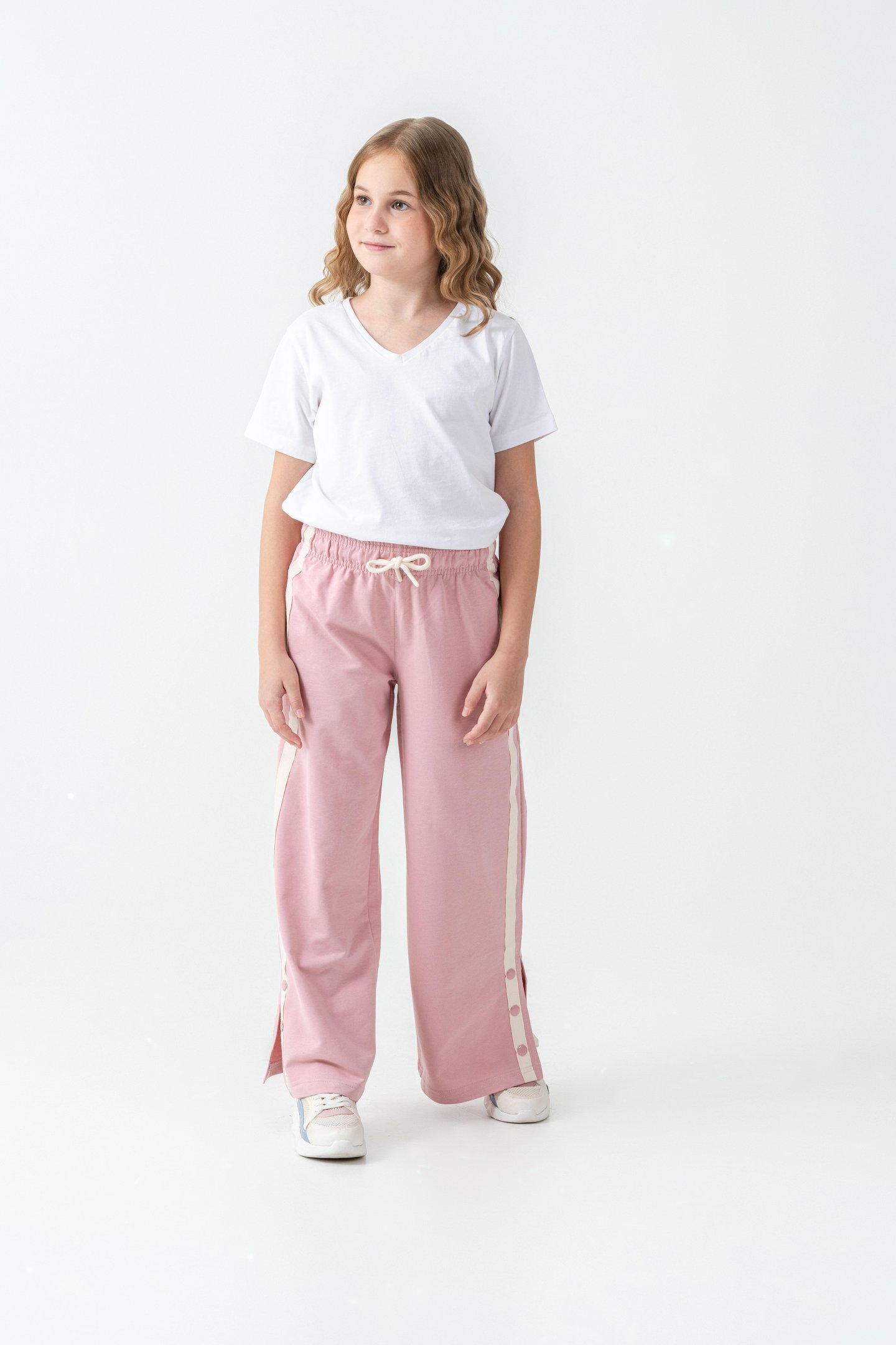 Yanlar Grogren Şeritli Paçalar Çıtçıtlı Kız Çocuk Eşofman Alt