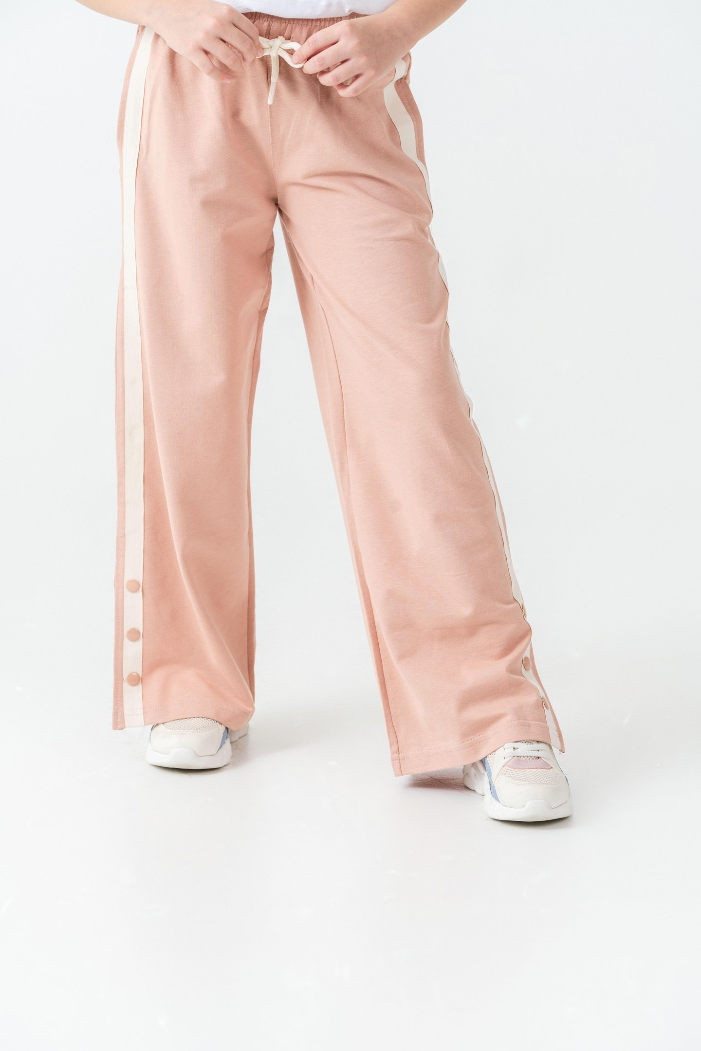 Yanlar Grogren Şeritli Paçalar Çıtçıtlı Kız Çocuk Eşofman Alt