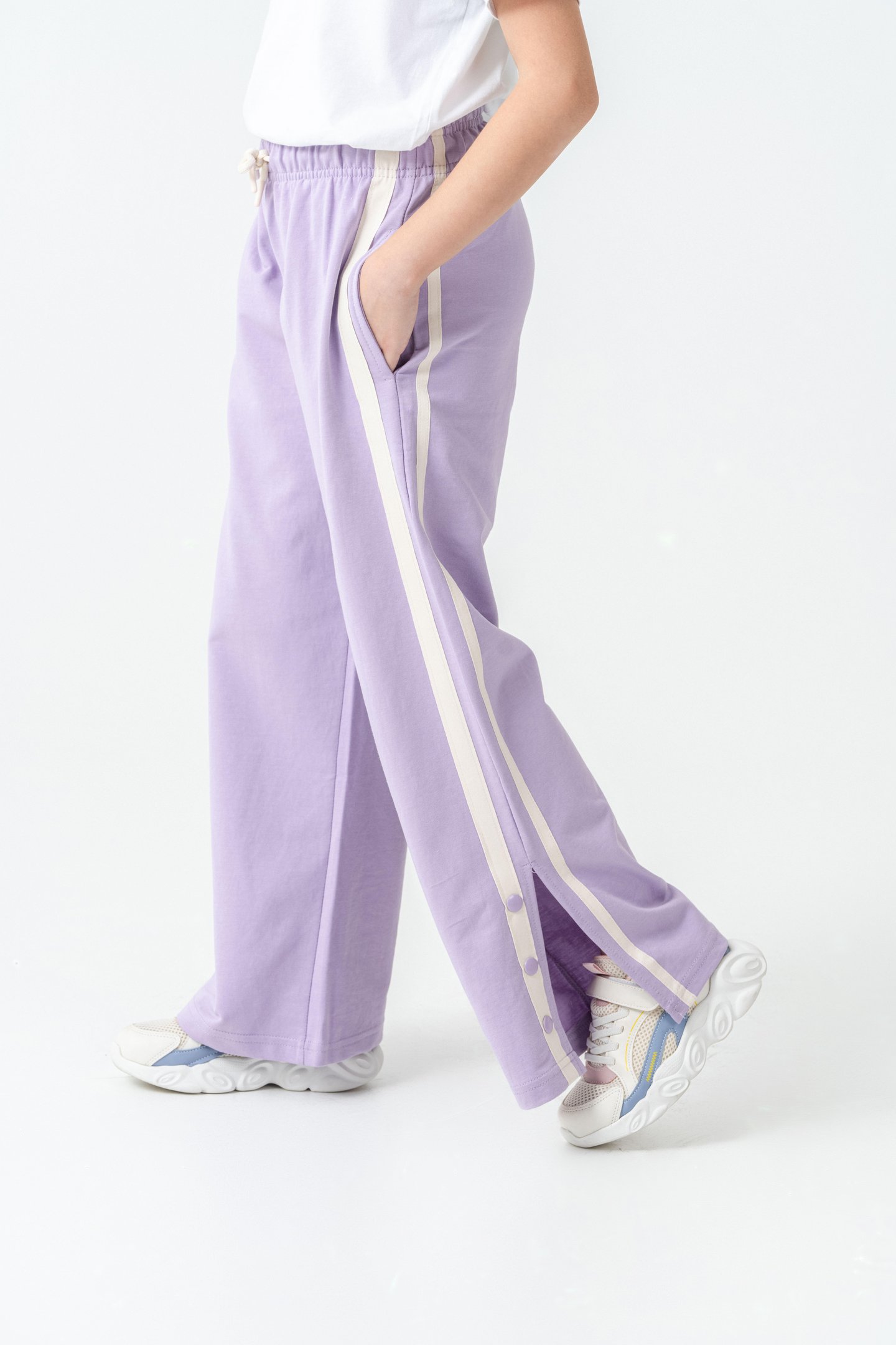 Yanlar Grogren Şeritli Paçalar Çıtçıtlı Kız Çocuk Eşofman Alt