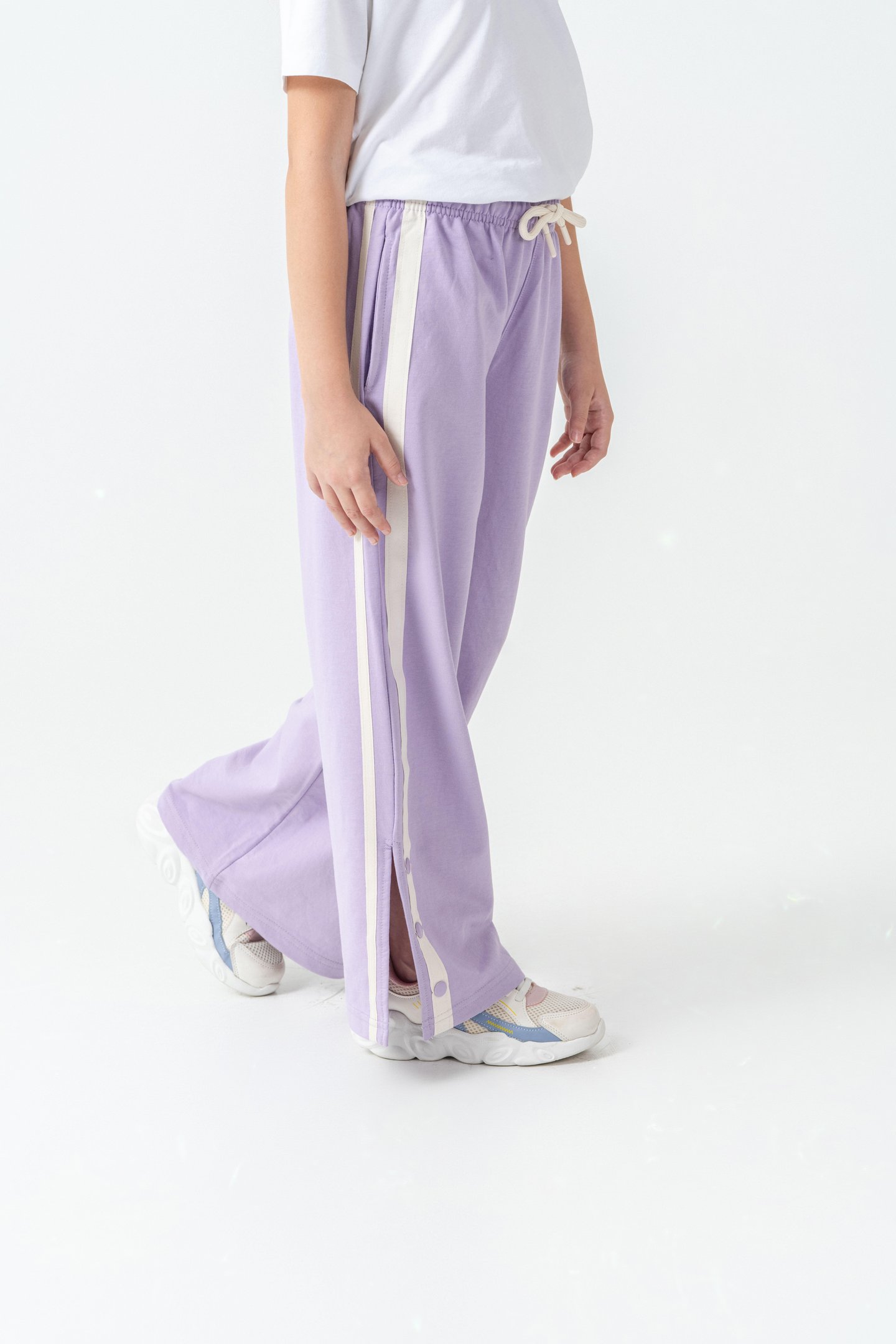 Yanlar Grogren Şeritli Paçalar Çıtçıtlı Kız Çocuk Eşofman Alt