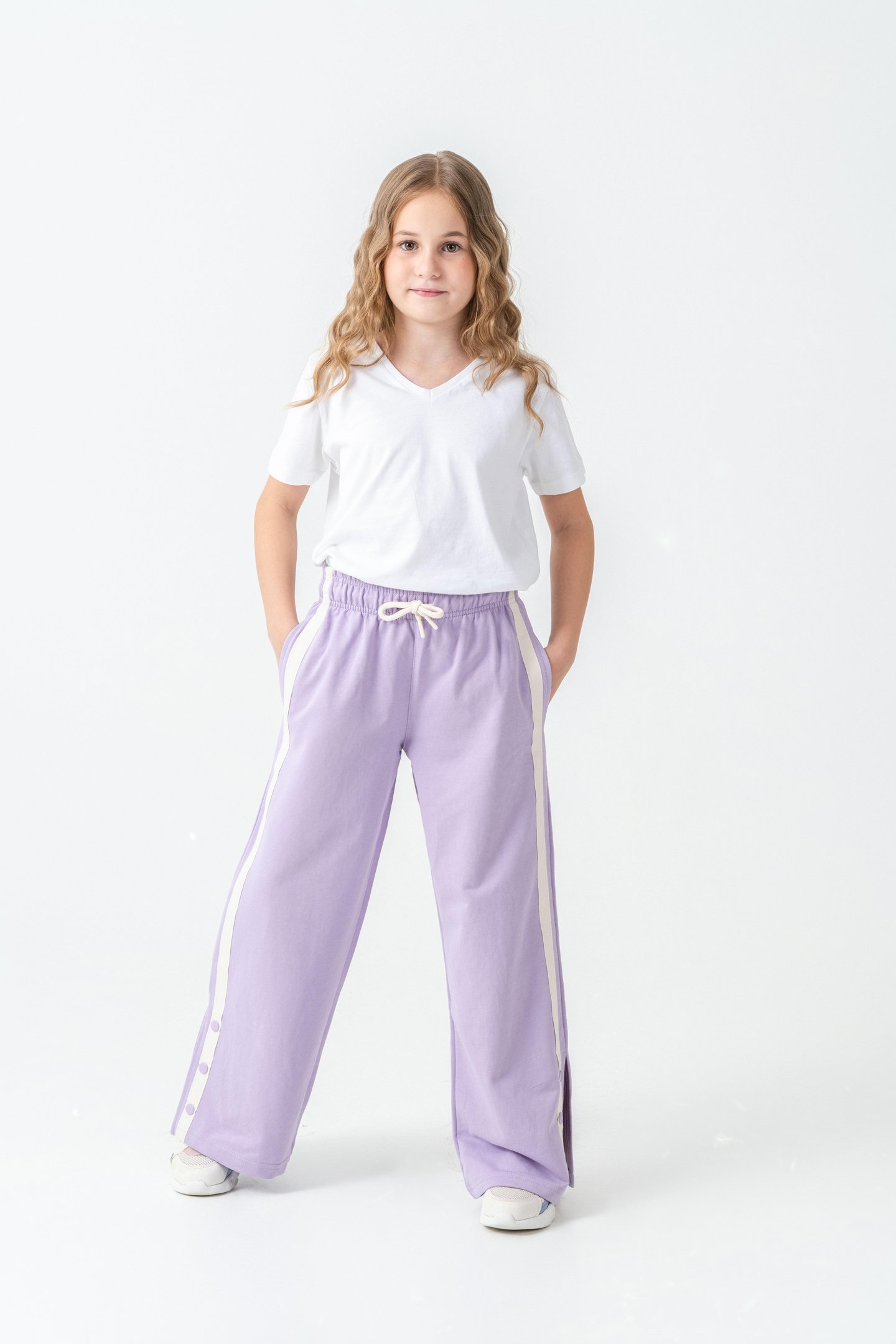 Yanlar Grogren Şeritli Paçalar Çıtçıtlı Kız Çocuk Eşofman Alt