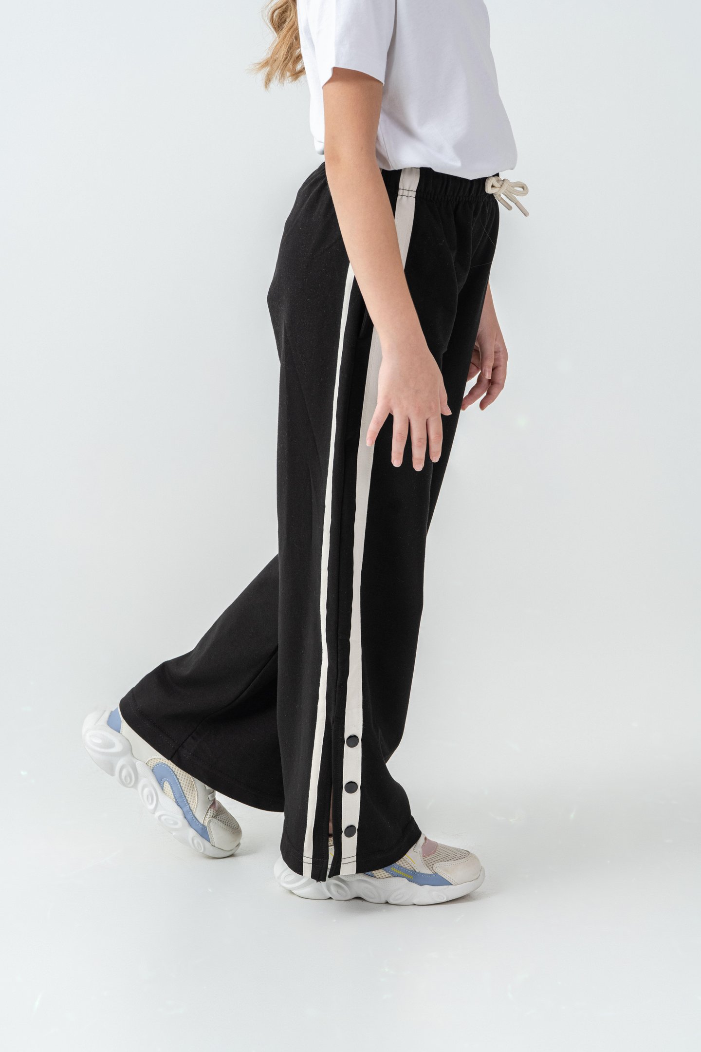 Yanlar Grogren Şeritli Paçalar Çıtçıtlı Kız Çocuk Eşofman Alt