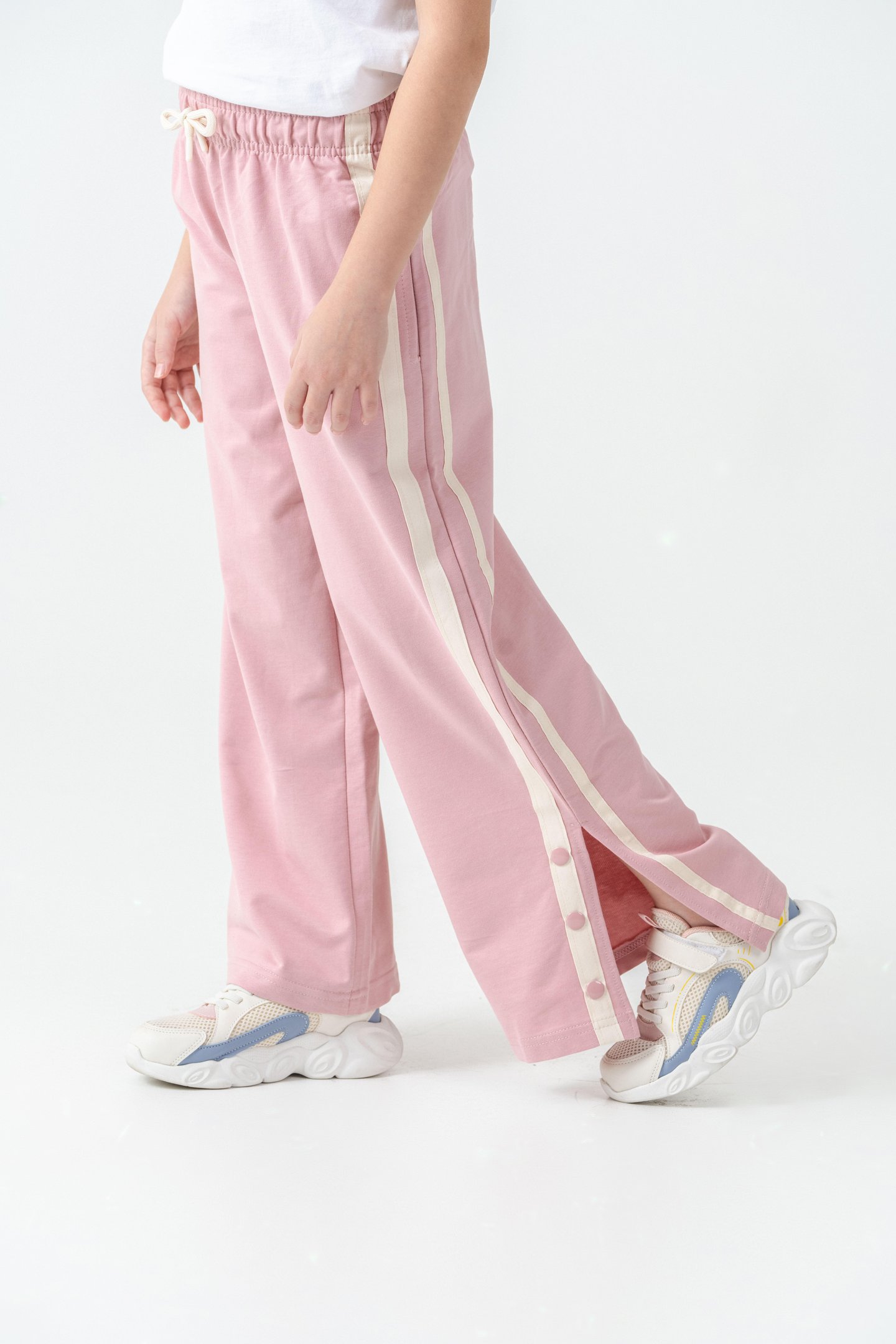 Yanlar Grogren Şeritli Paçalar Çıtçıtlı Kız Çocuk Eşofman Alt